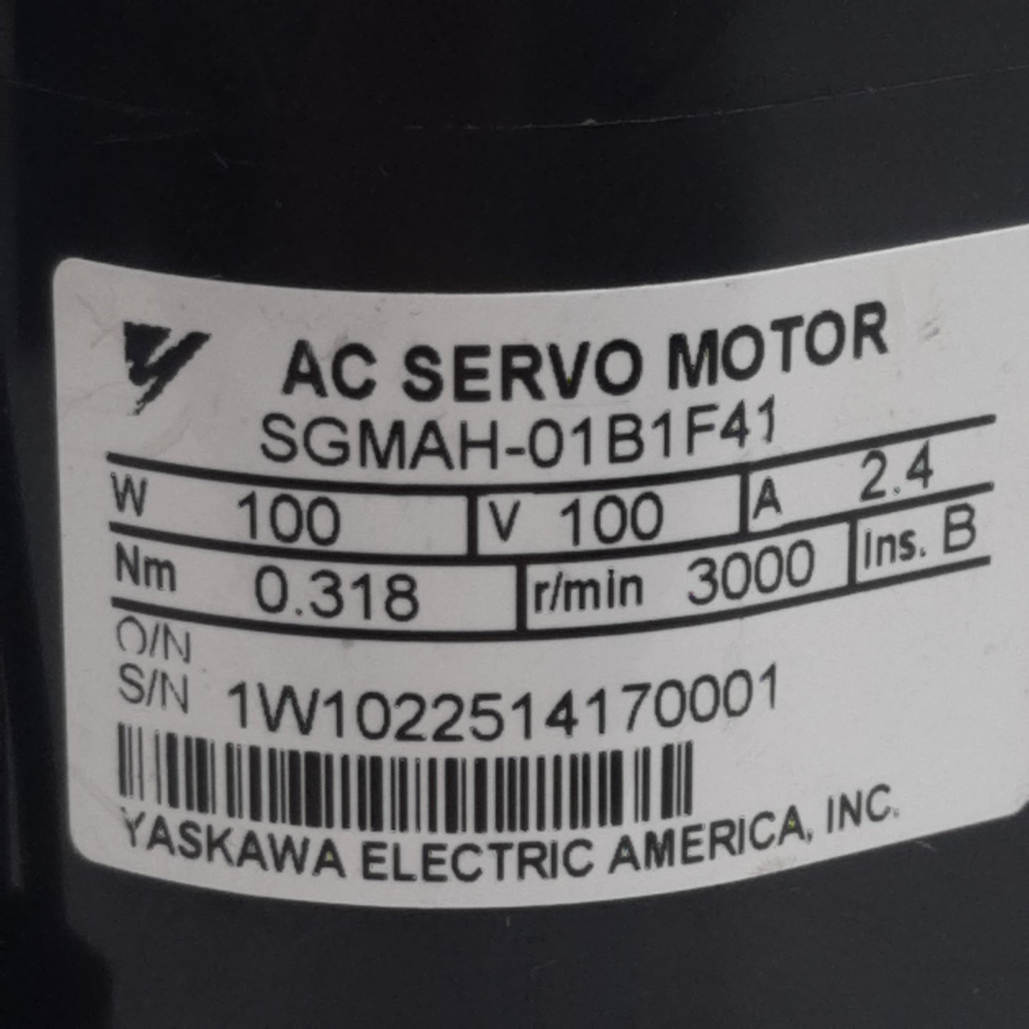 Used Yaskawa SGMAH-01B1F41 Servo Motor 100VAC 2.4A 100W, 3000RPM, 0.318Nm ø8mm Shaft