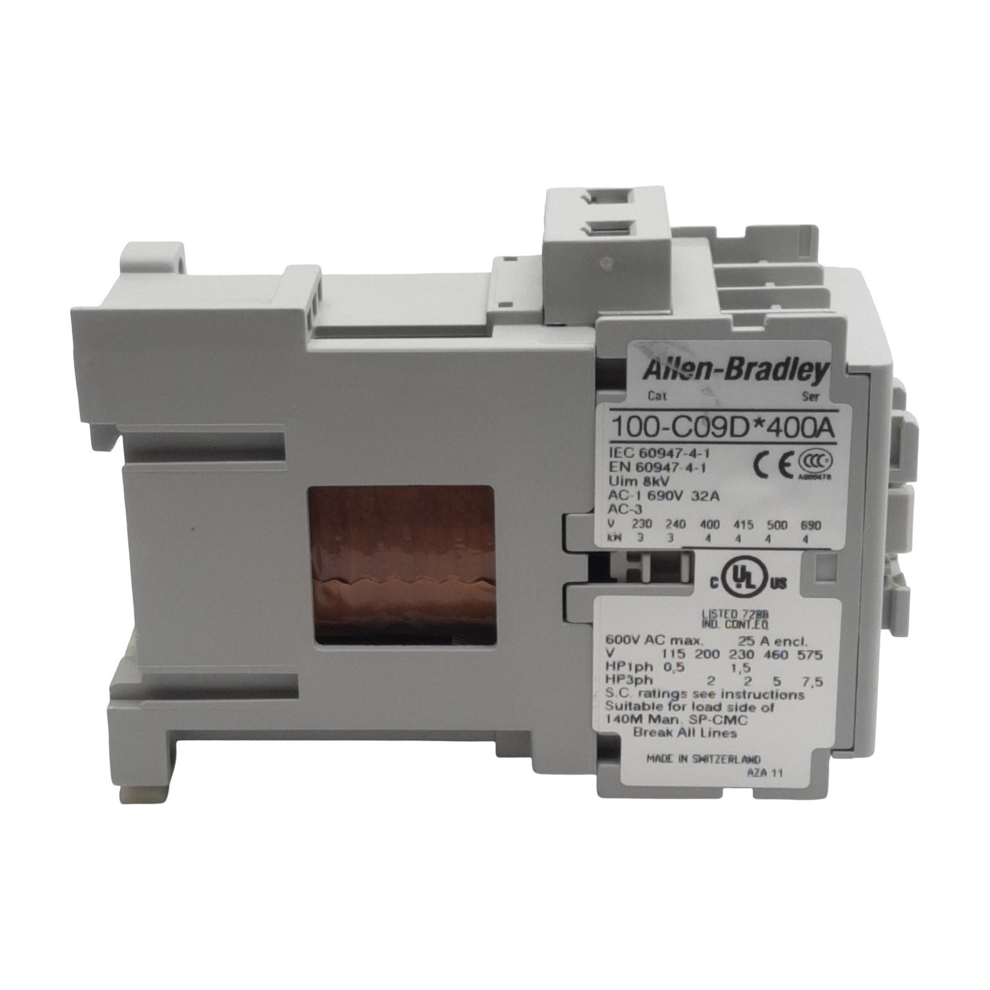 Used Allen Bradley 100-C09DEJ400A Contactor, 4-Pole 4N.O, 3PH, 32A 600VAC, 24VDC Coil