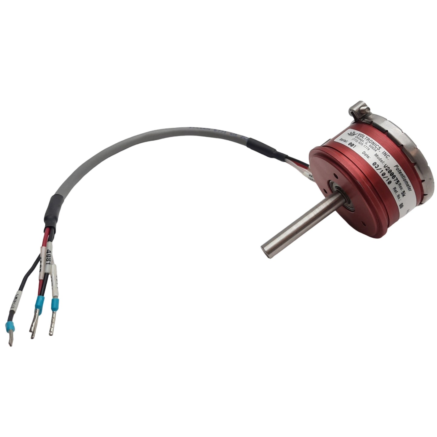 Used Voltronics V200675 Precision Potentiometer ø1/4in Shaft, 1-1/2in Length, 5k Ohms