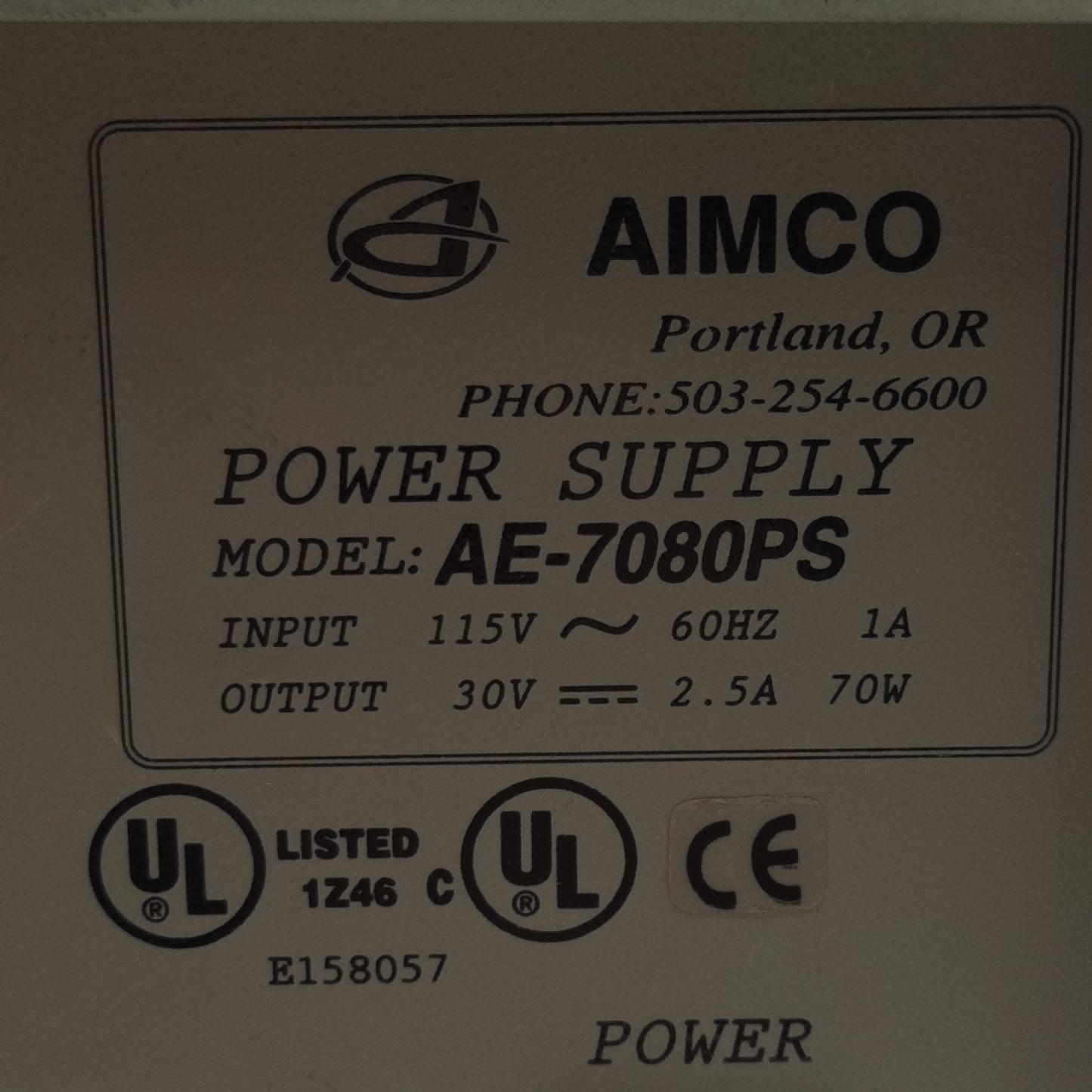 Used Aimco AE-7080PS Electric Screwdriver Power Supply, 115VAC In, 70W 2.5A 30VDC Out
