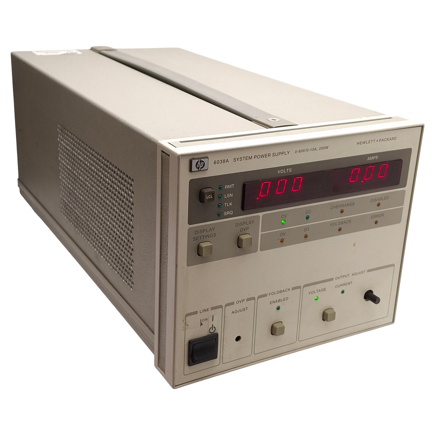 Used HP 6038A System DC Power Supply, 200W, 0-60VDC 0-10A Output, 120VAC Input, RJ-12