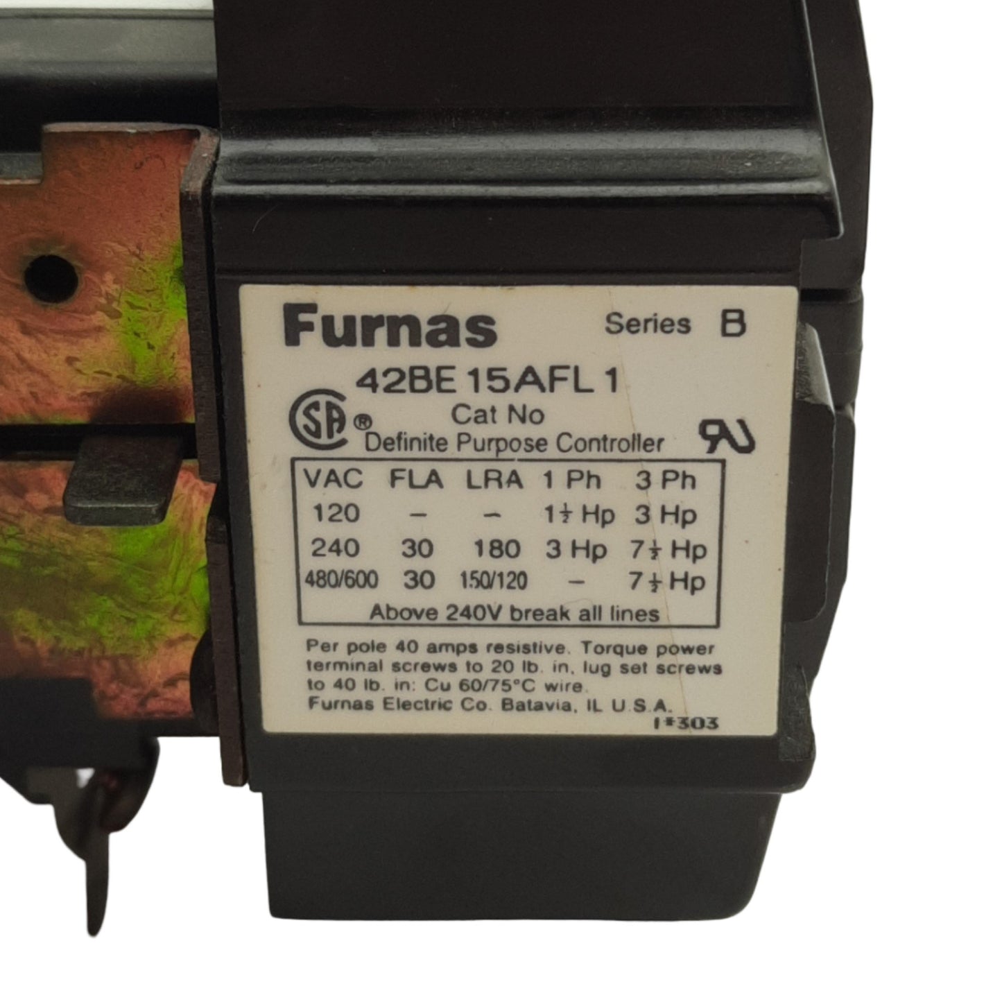 Used Furnas 42BE15AFL1 Controller Contactor, 2-Pole, Coil: 110/120V 50/60Hz