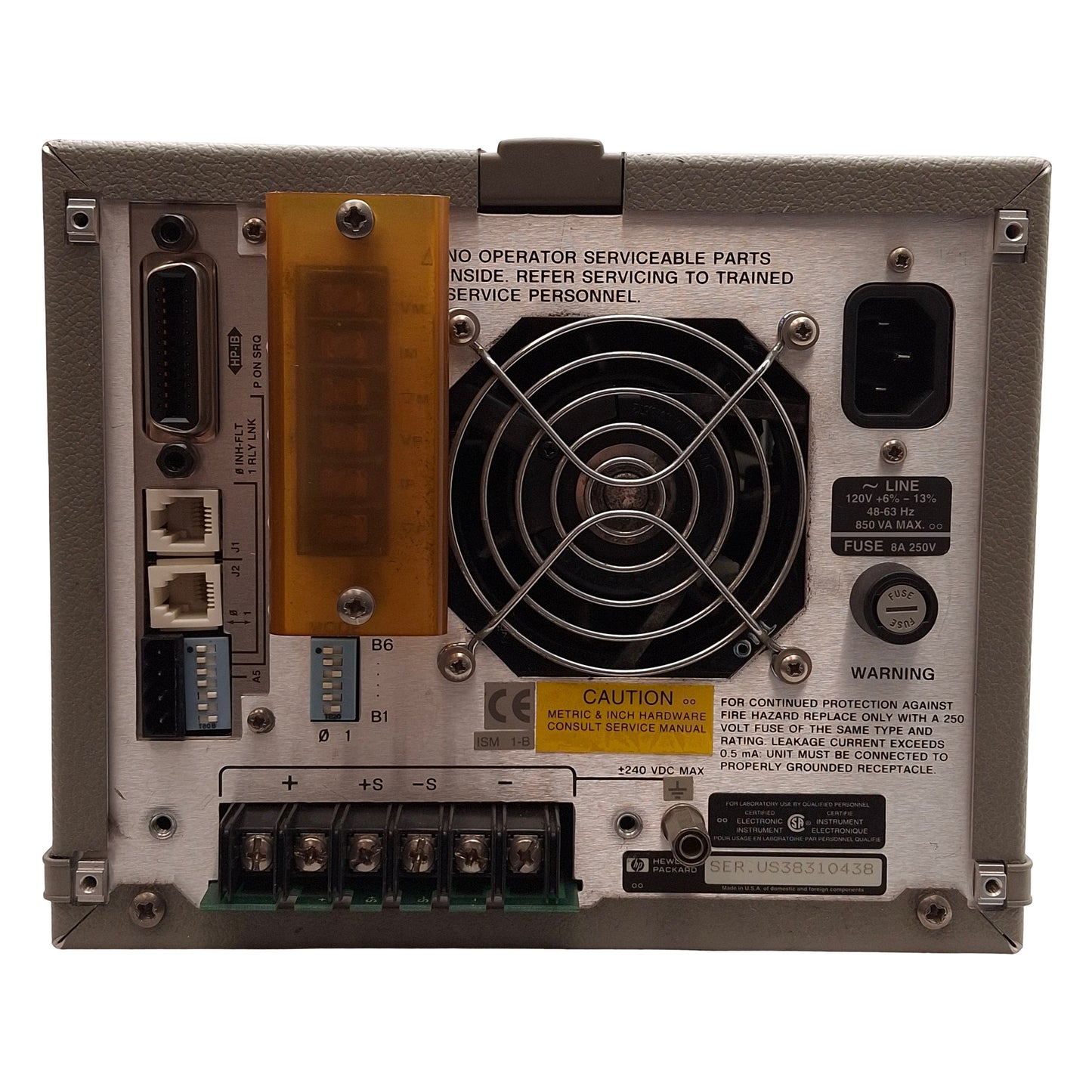 Used HP 6038A System DC Power Supply, 200W, 0-60VDC 0-10A Out, RJ-12 *No Feet*