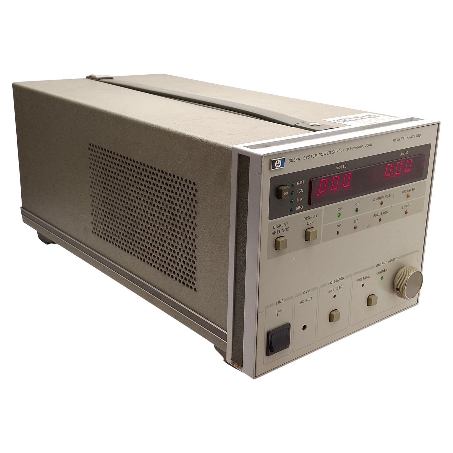 Used HP 6038A System DC Power Supply, 200W, 0-60VDC 0-10A Output, 120VAC Input