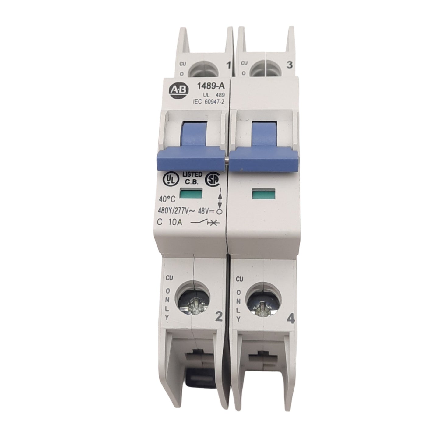 Used Allen Bradley 1489-A2C100 Circuit Breaker, 2-Pole, 10A, 480Y/277VAC Max