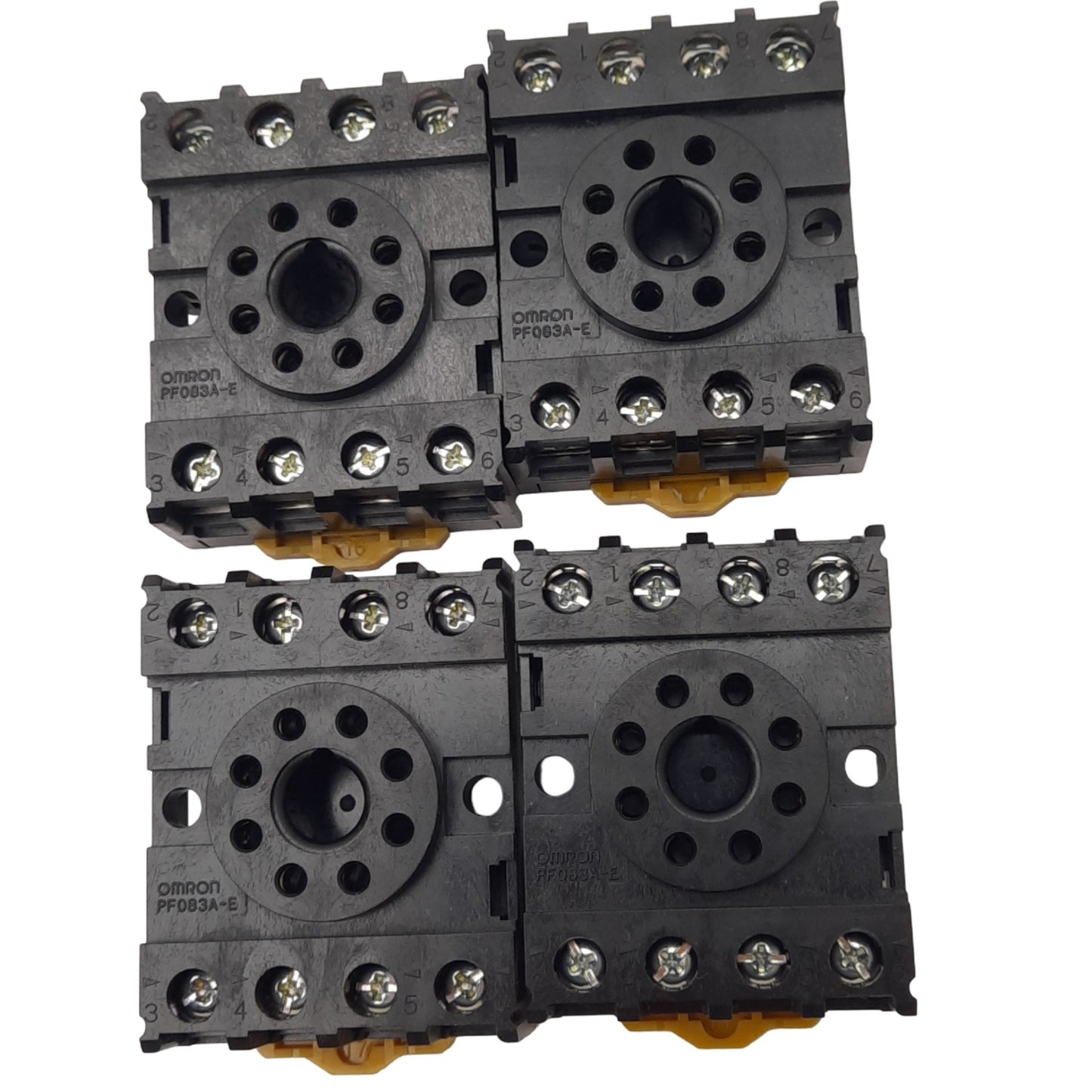 Used Lot of 4 Omron PF083A-E Relay Sockets, 8-Pin Octal, 250VAC 10A, DIN Rail