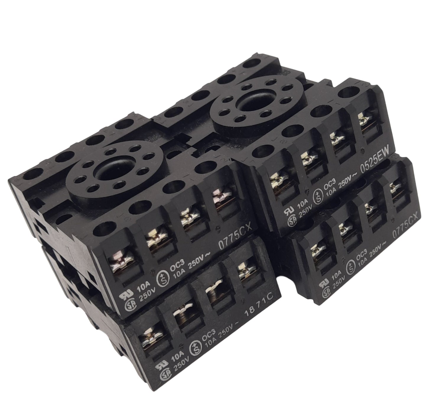 Used Lot of 4 Omron PF083A-E Relay Sockets, 8-Pin Octal, 250VAC 10A, DIN Rail
