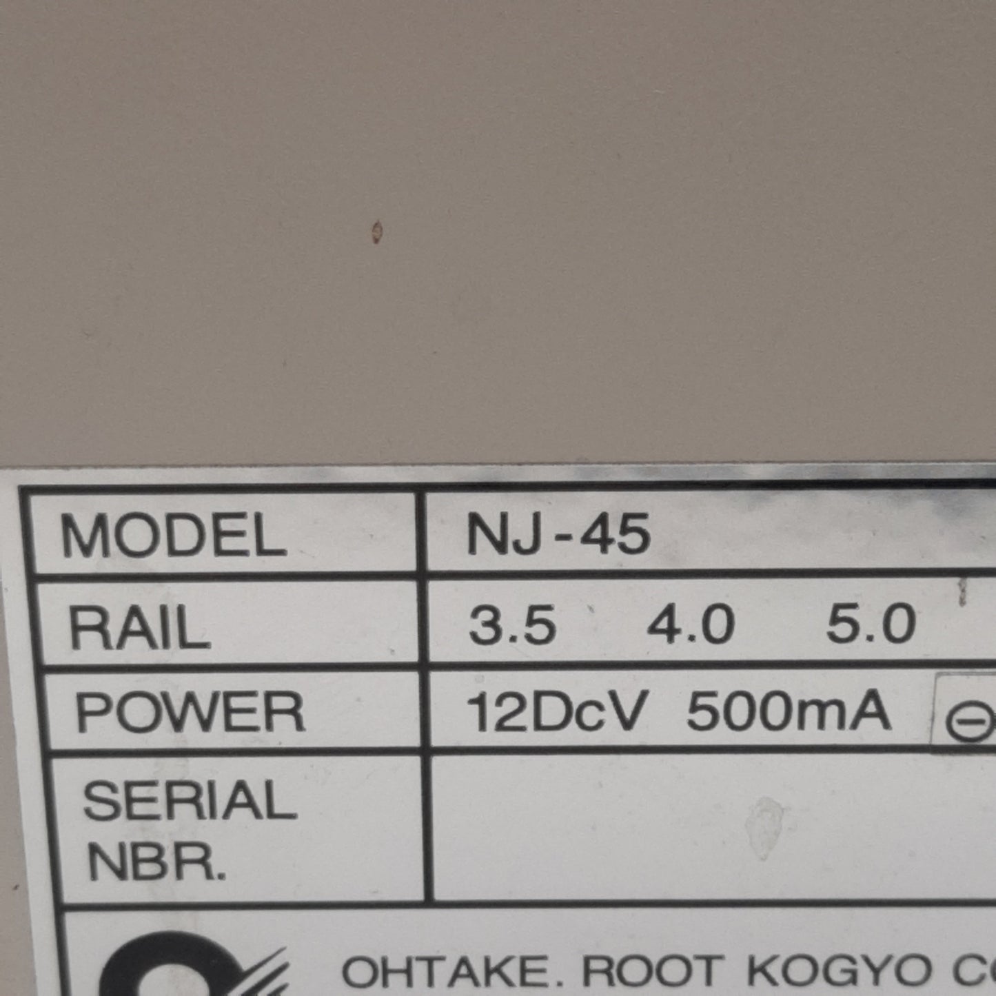 Used Ohtake NJ-45 Automatic Screw Feeder M3.5-M5.0 Range, 12VDC 500mA, 150cc Capacity