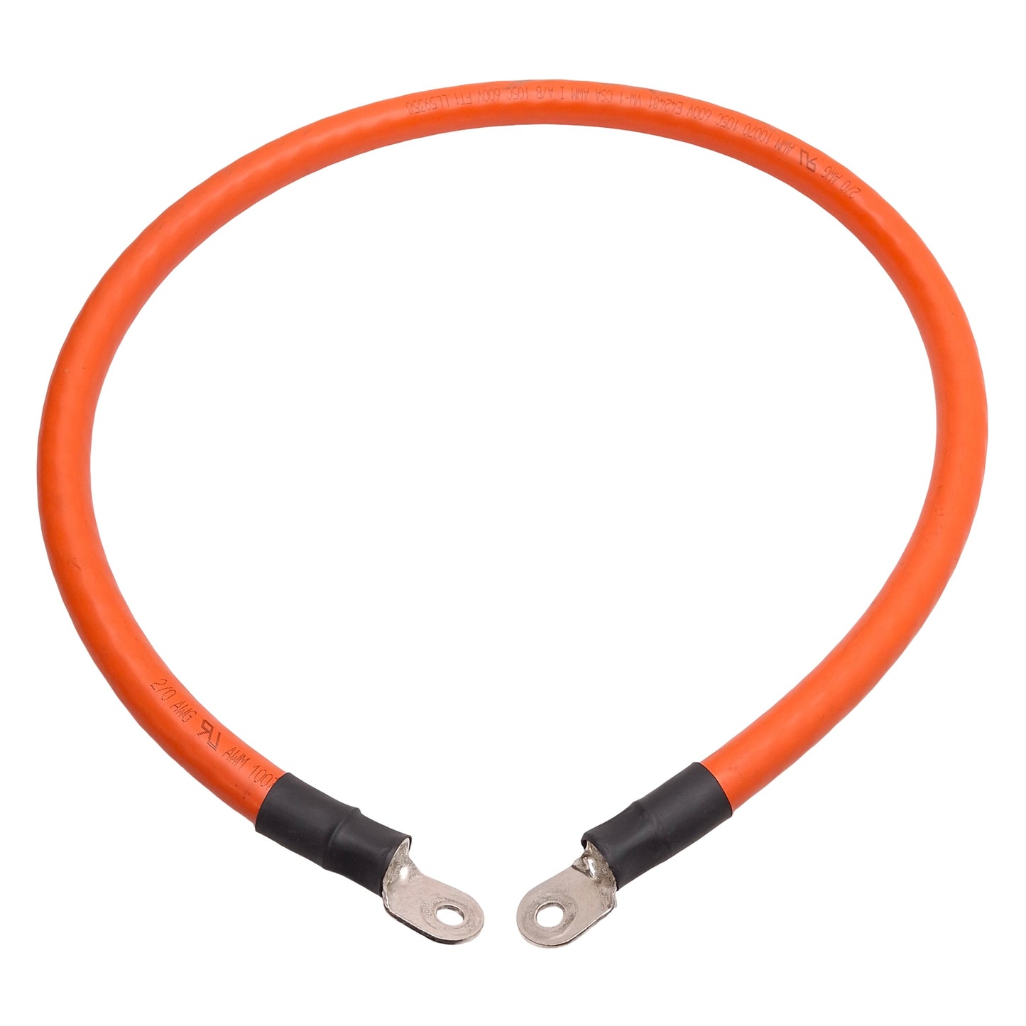 Used AWM 10070 E42481 Battery Cable, 600VAC, 2/0 AWG, ø0.325in ID Ring, 3ft Long