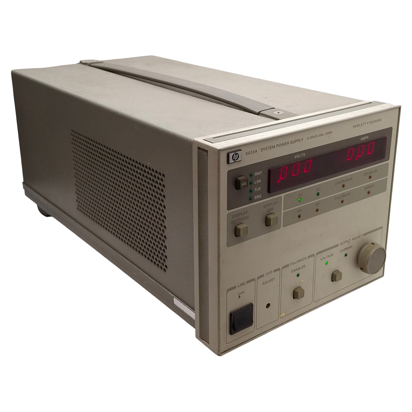Used HP 6033A System DC Power Supply, 200W, 0-20VDC 0-30A Output, 120VAC Input