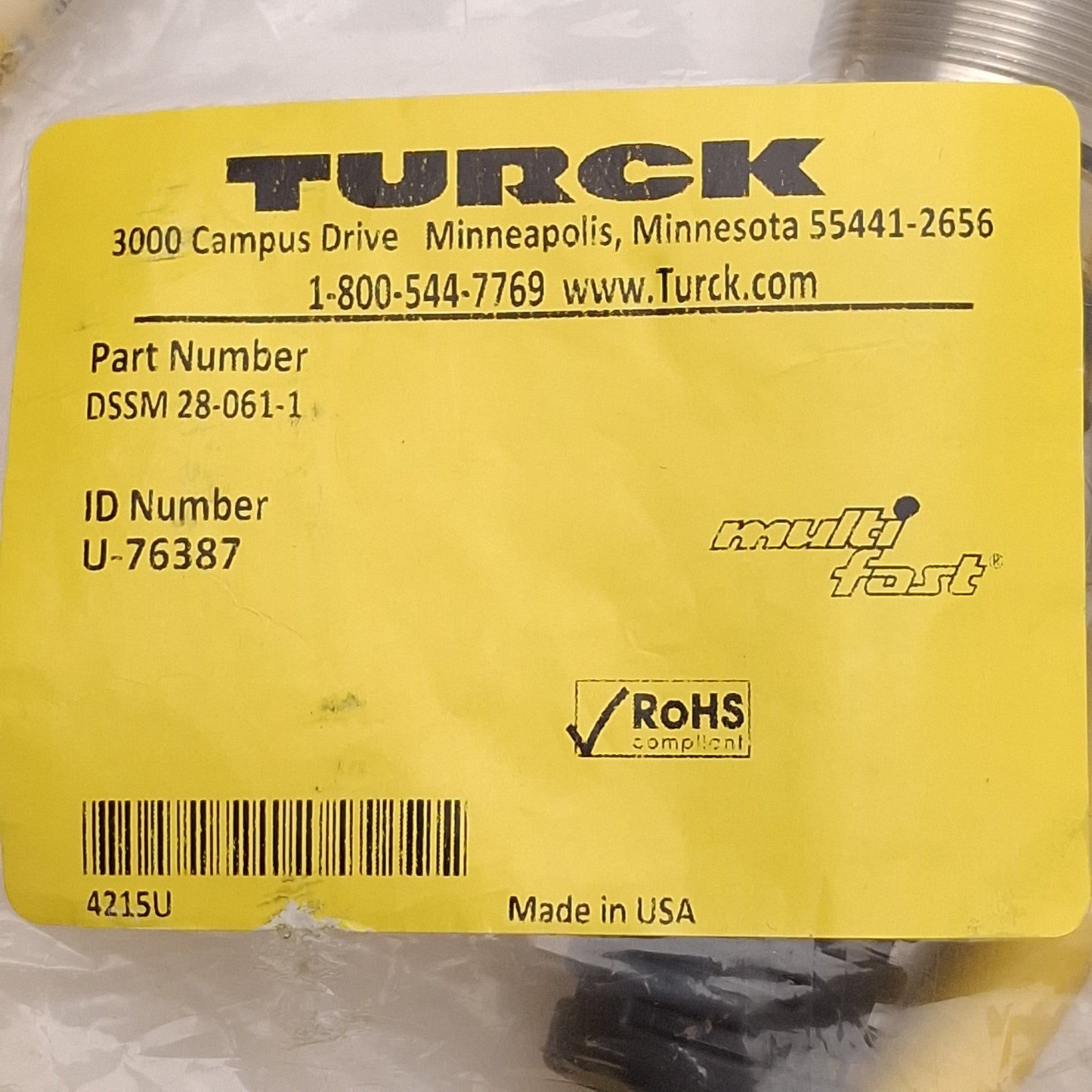 New Turck DSSM 28-061-1 Actuator & Sensor Cordset, M27 28-Pin Multifast Male, 1m