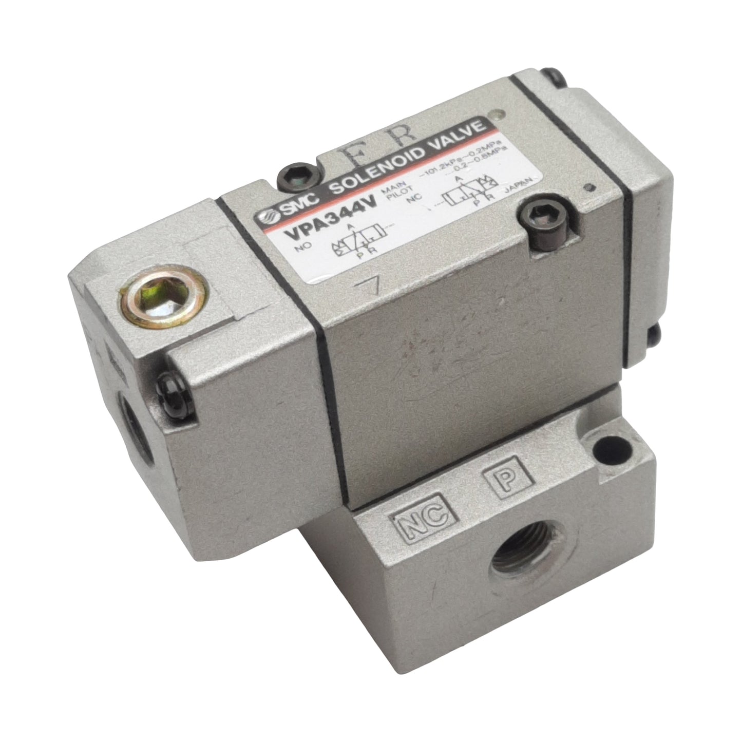 Used SMC VPA344V-1-01A Vacuum Air Valve, 3-Way N.C., -101.2kPa~0.2MPa, 1/8in Rc