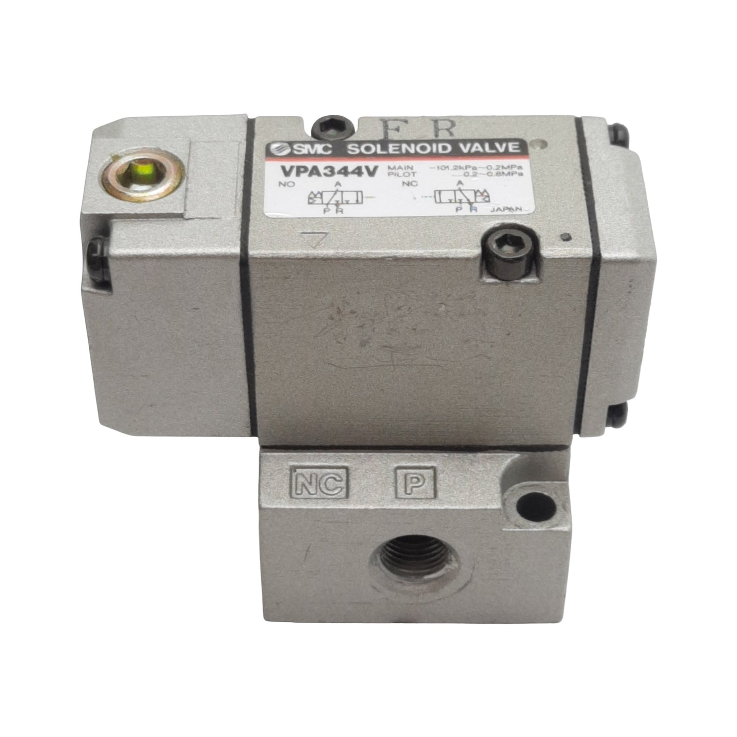 Used SMC VPA344V-1-01A Vacuum Air Valve, 3-Way N.C., -101.2kPa~0.2MPa, 1/8in Rc
