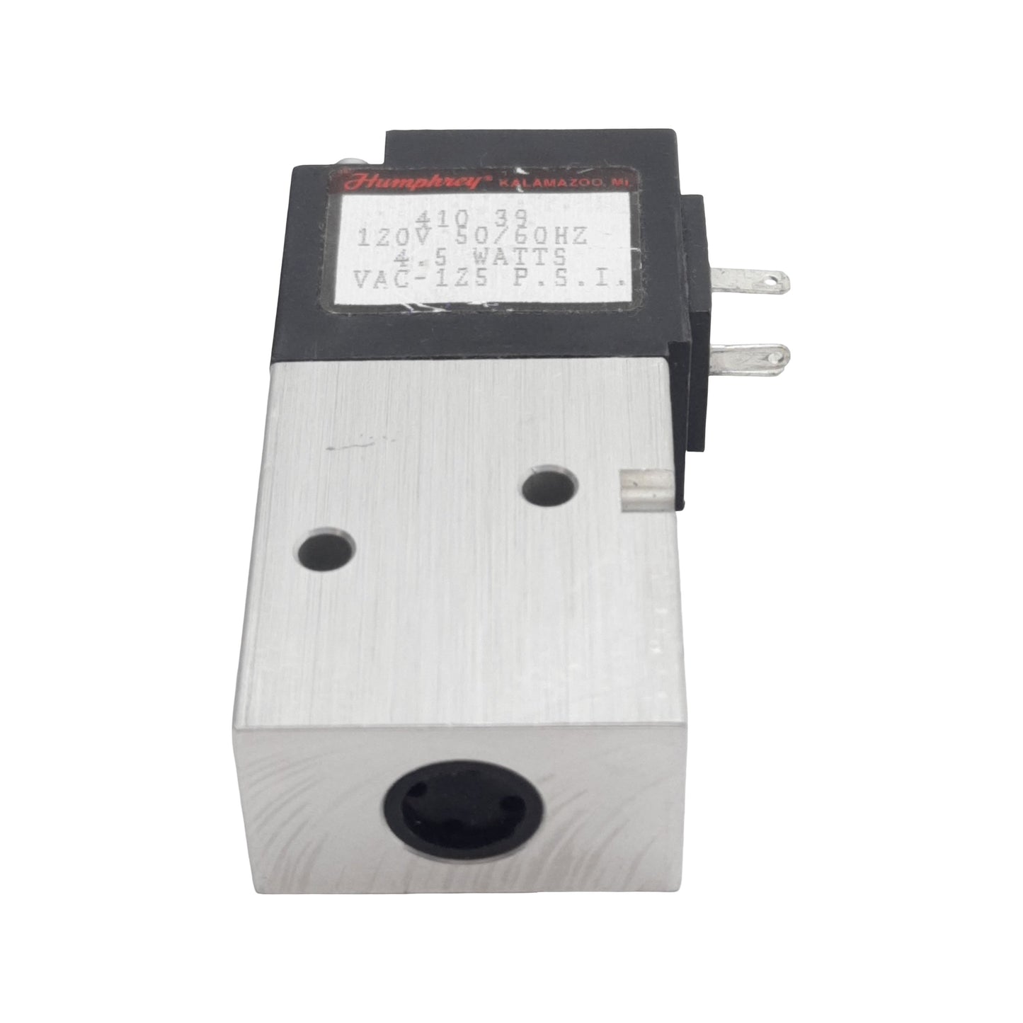 Used Humphrey 410-39-120V Solenoid Valve, 4-Way, 1/8in NPTF, 125psi, 4.5W 120VAC Coil