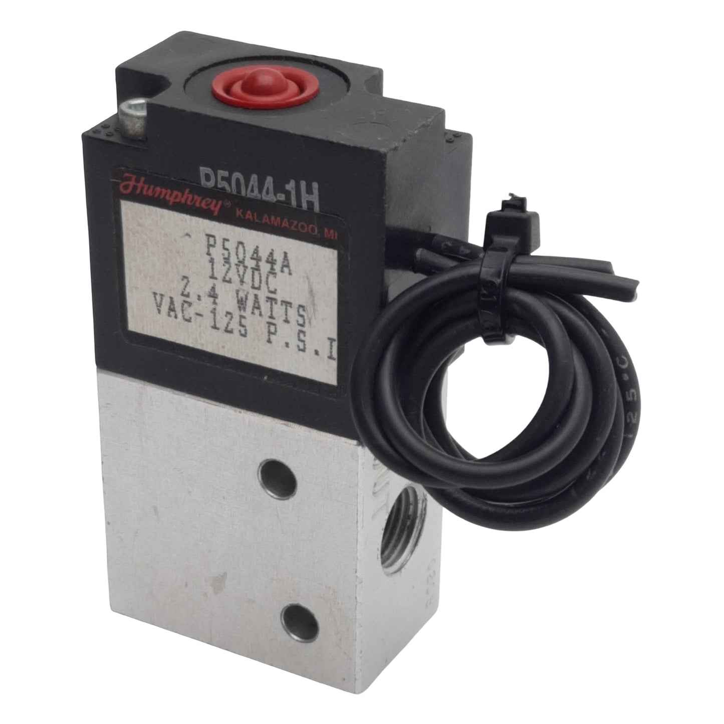 Used Humphrey P5044A Solenoid Valve, 3/2-Way, 1/8in NPT, 125psi Max, 2.4W, 12VDC Coil