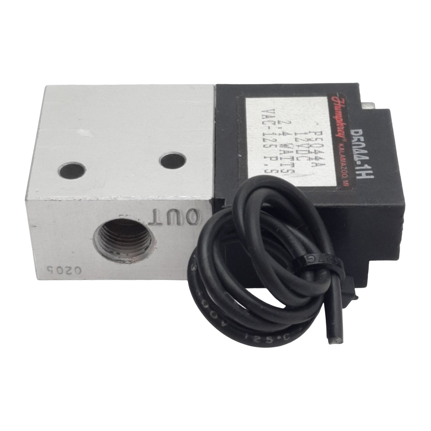 Used Humphrey P5044A Solenoid Valve, 3/2-Way, 1/8in NPT, 125psi Max, 2.4W, 12VDC Coil