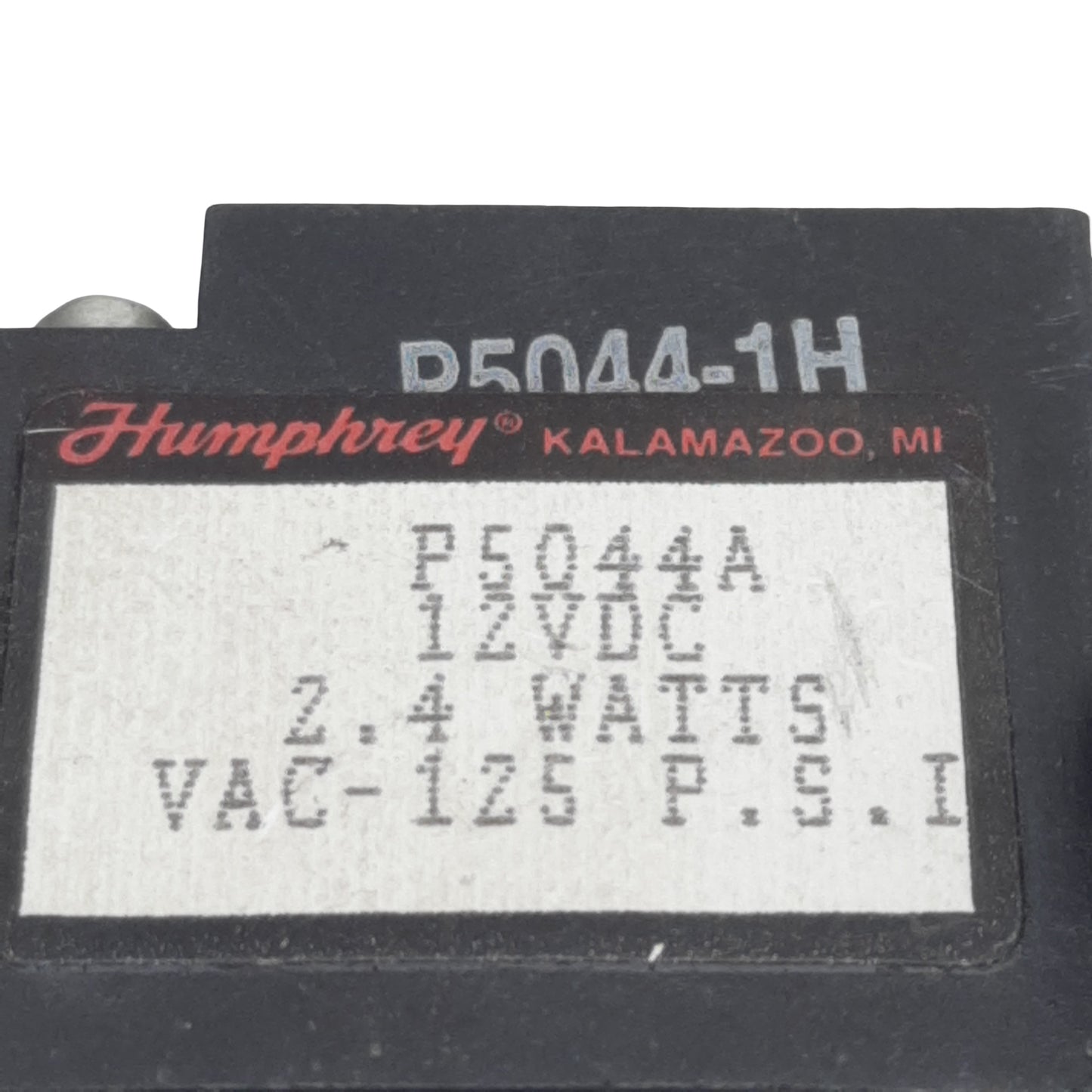 Used Humphrey P5044A Solenoid Valve, 3/2-Way, 1/8in NPT, 125psi Max, 2.4W, 12VDC Coil