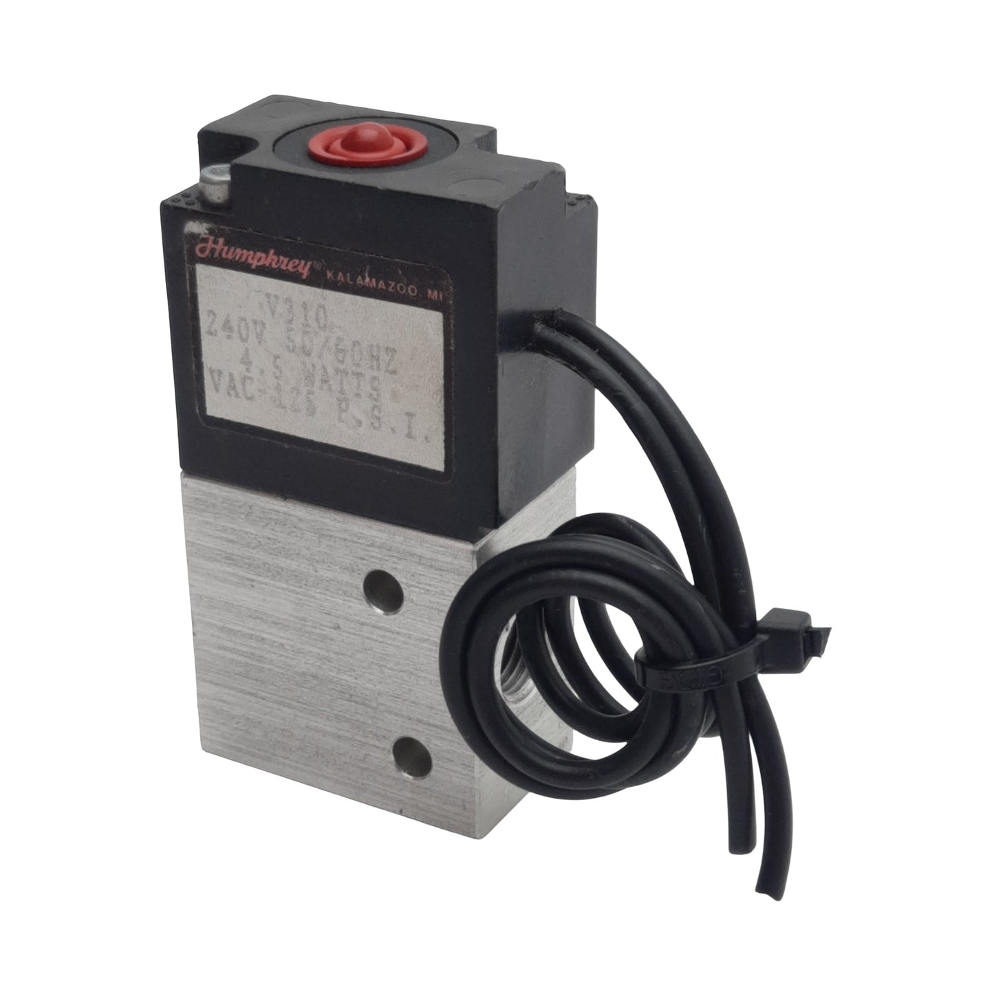 Used Humphrey V130-240V Solenoid Valve, 3/2-Way, 1/8in NPT, 125psi, 4.5W, 240VAC Coil
