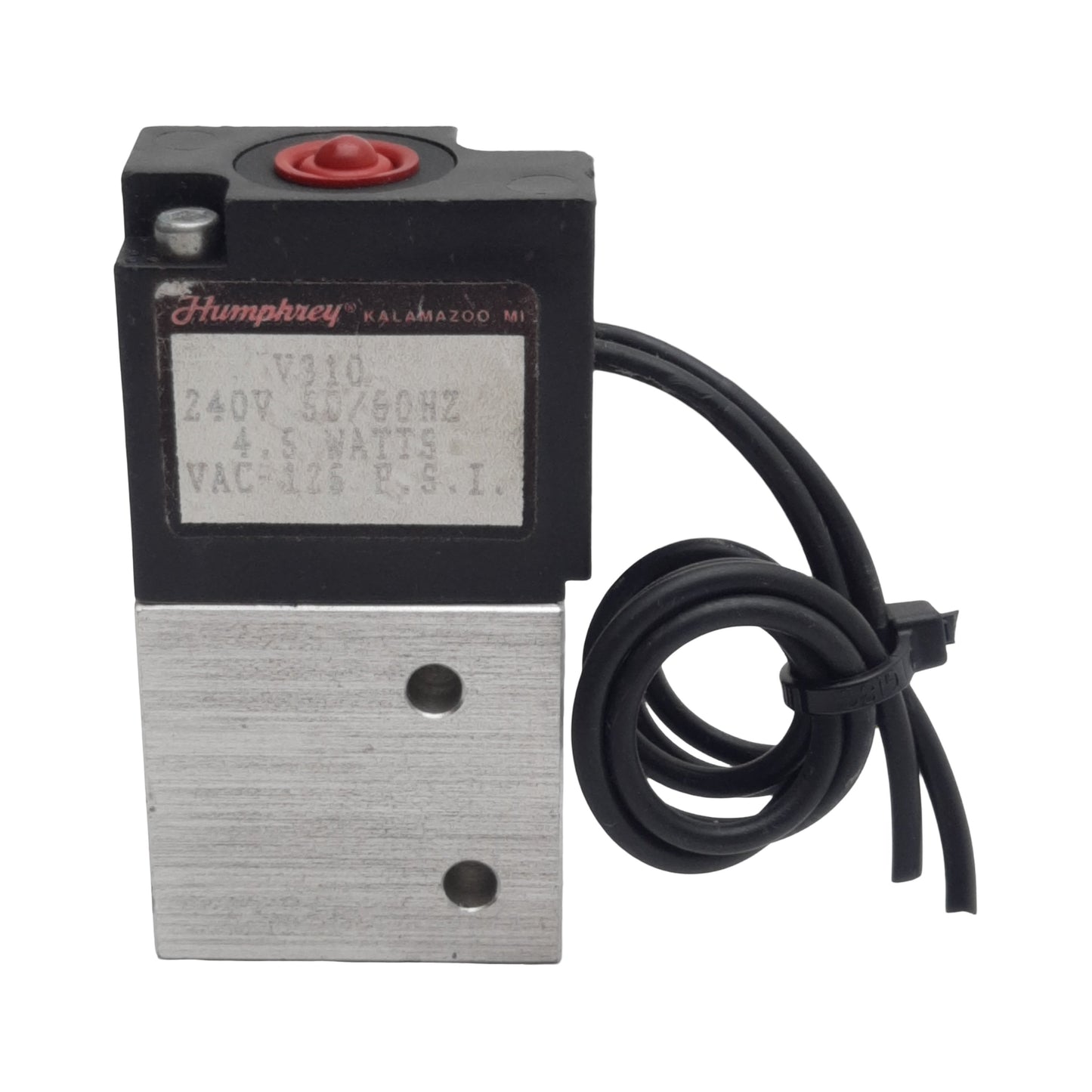 Used Humphrey V130-240V Solenoid Valve, 3/2-Way, 1/8in NPT, 125psi, 4.5W, 240VAC Coil