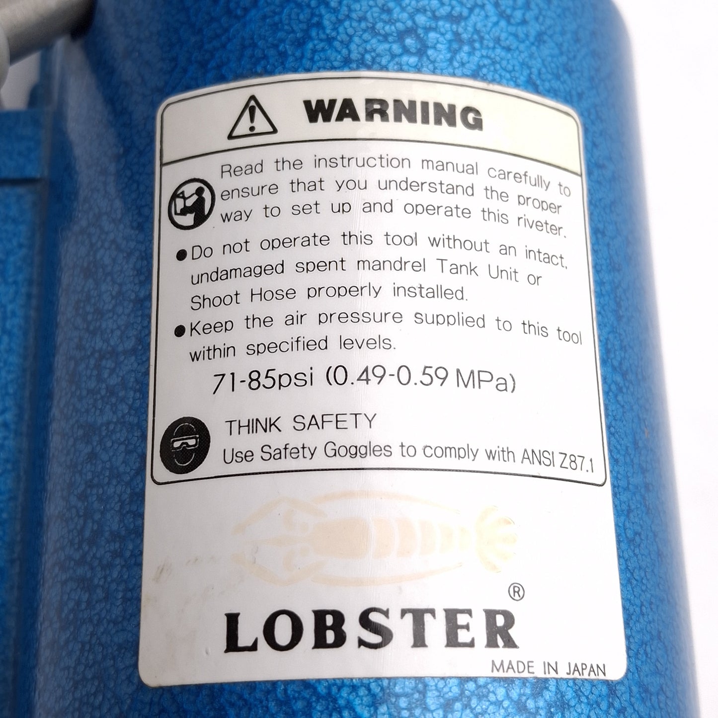 Used Lobster ARV-015M Pneumatic Riveter, 0.552" Stroke, 1800lbf, 71-85PSI, 3/32-3/16"