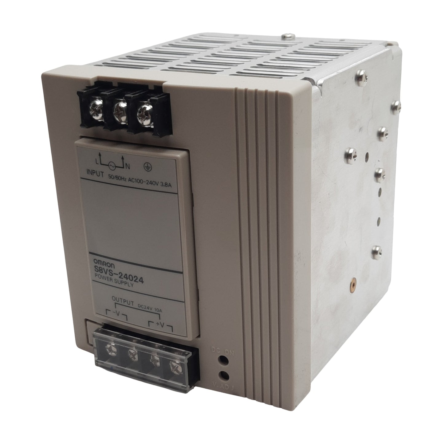 Used Omron S8VS-24024 Power Supply, 100-240VAC In, 240W, 10A 24VDC Out, DIN Rail
