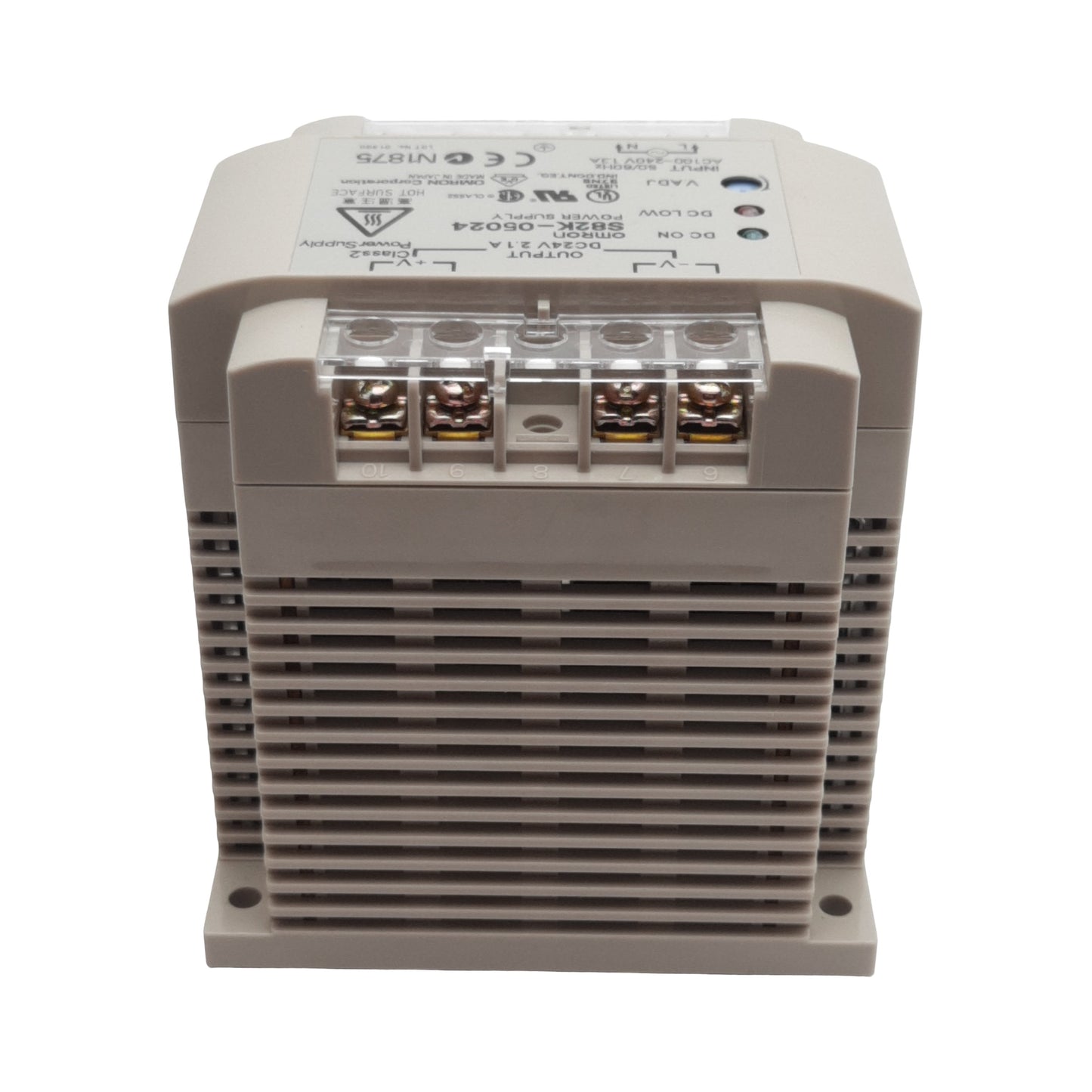 Used Omron S82K-05024 Power Supply, 100-240VAC In, 2.1A 24VDC Out, DIN Rail