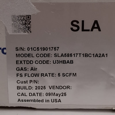 New Brooks SLA58517T1BC1A2A1 Mass Flow Meter, Air, 5SCFM, 50psig, Rc1/4, 13.5-24VDC