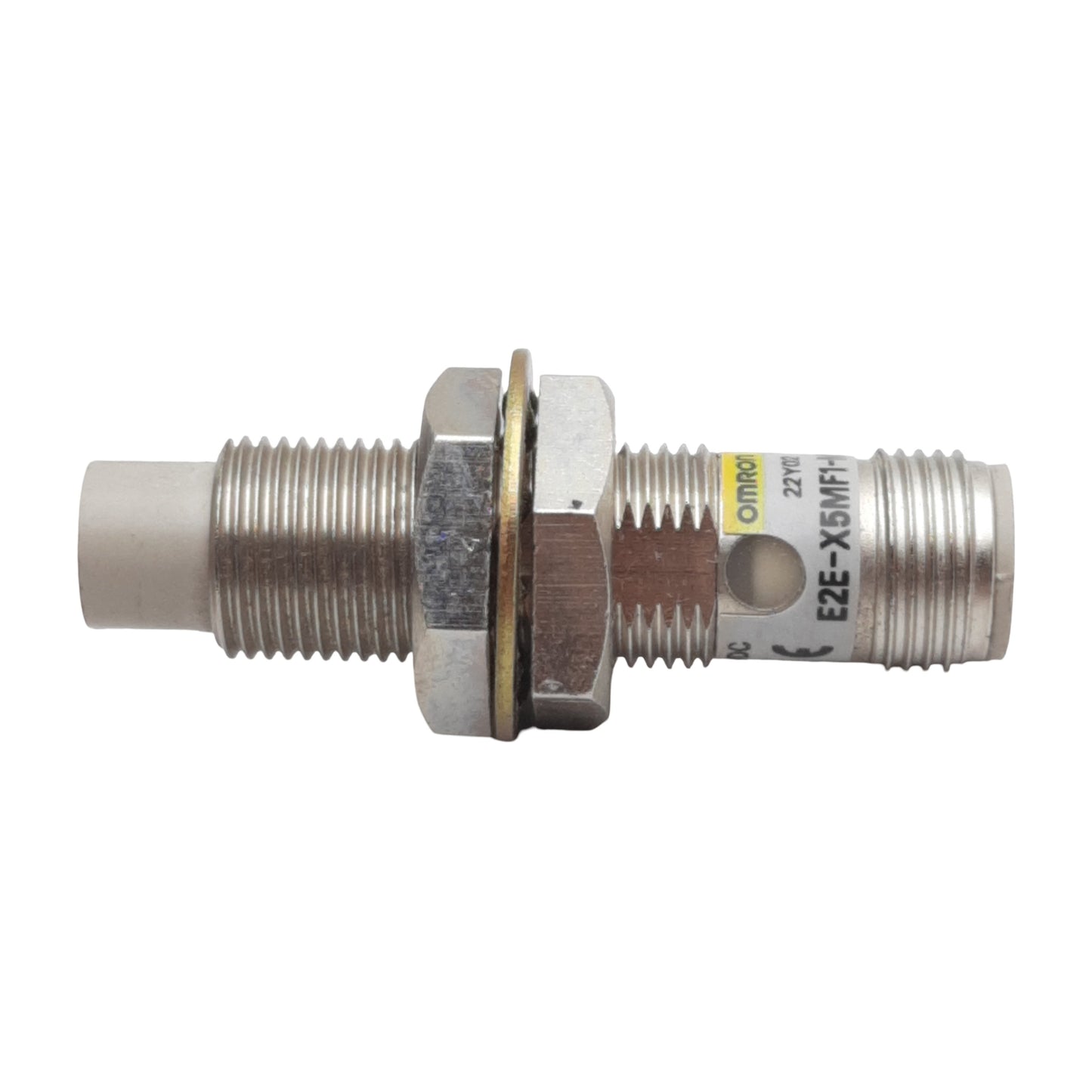 Used Omron E2E-X5MF1-M1 Proximity Sensor, PNP NO, 5mm Range, 12-24VDC, 4-Pin M12