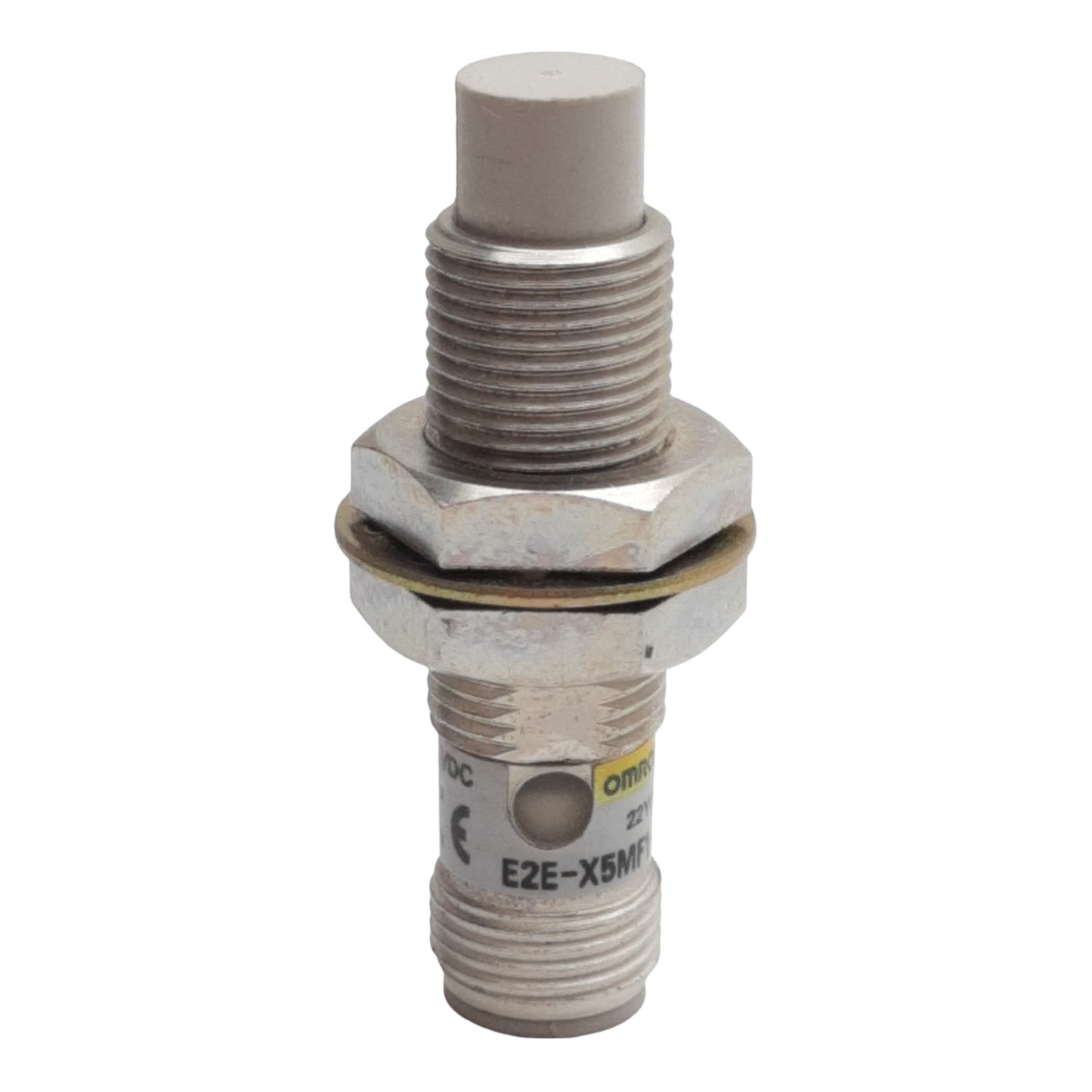 Used Omron E2E-X5MF1-M1 Proximity Sensor, PNP NO, 5mm Range, 12-24VDC, 4-Pin M12