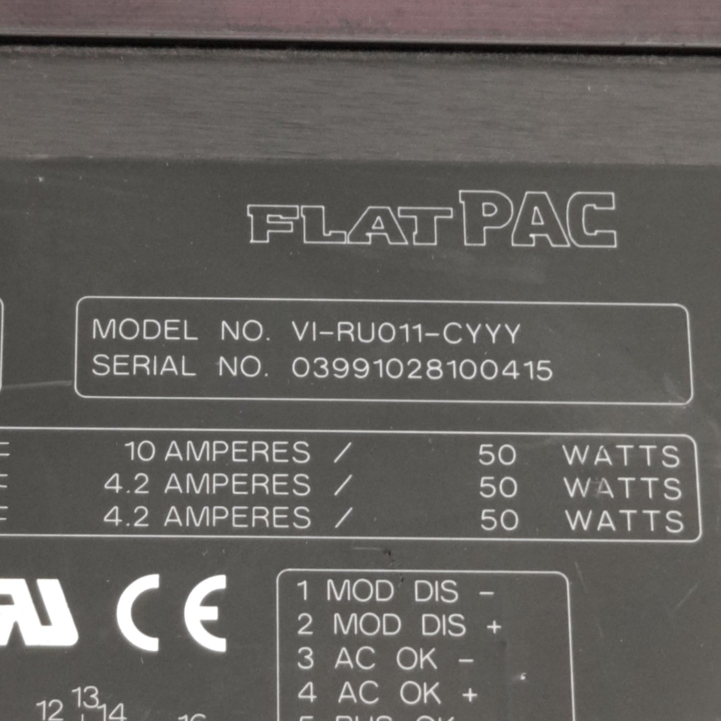 Used Vicor VI-RU011-CYYY FlatPac Power Supply, 3x Output 5VDC/12VDC/12VDC 50W