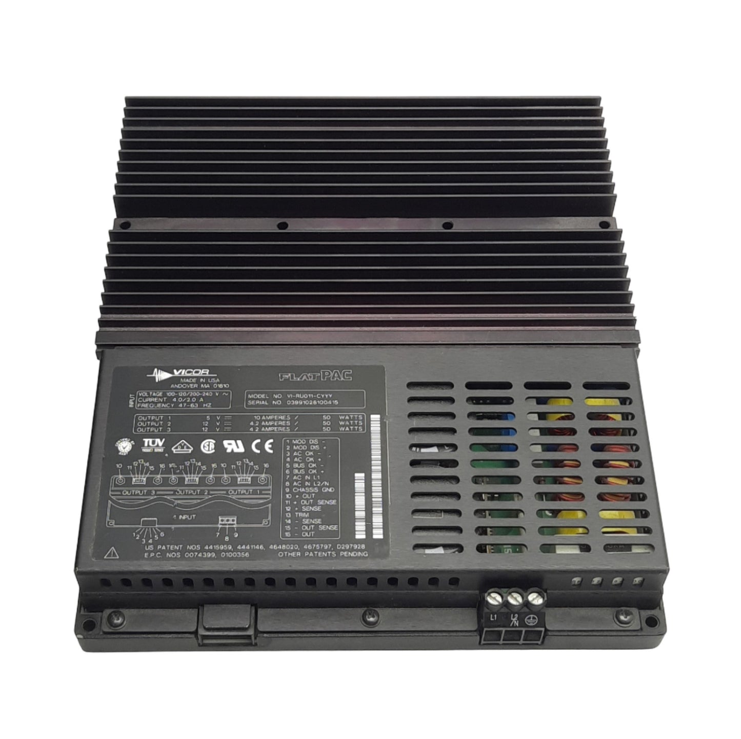Used Vicor VI-RU011-CYYY FlatPac Power Supply, 3x Output 5VDC/12VDC/12VDC 50W