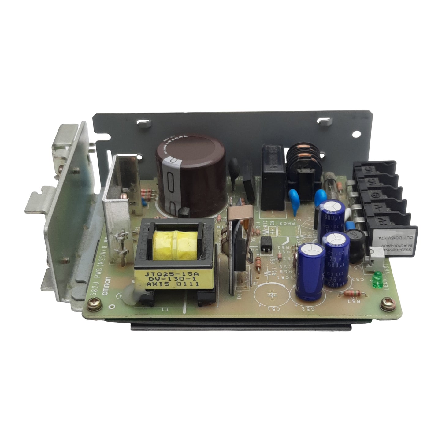 Used Omron S82J-02515AD Power Supply, 100-240VAC In, 1.7A 15VDC Out, 25W, DIN Rail