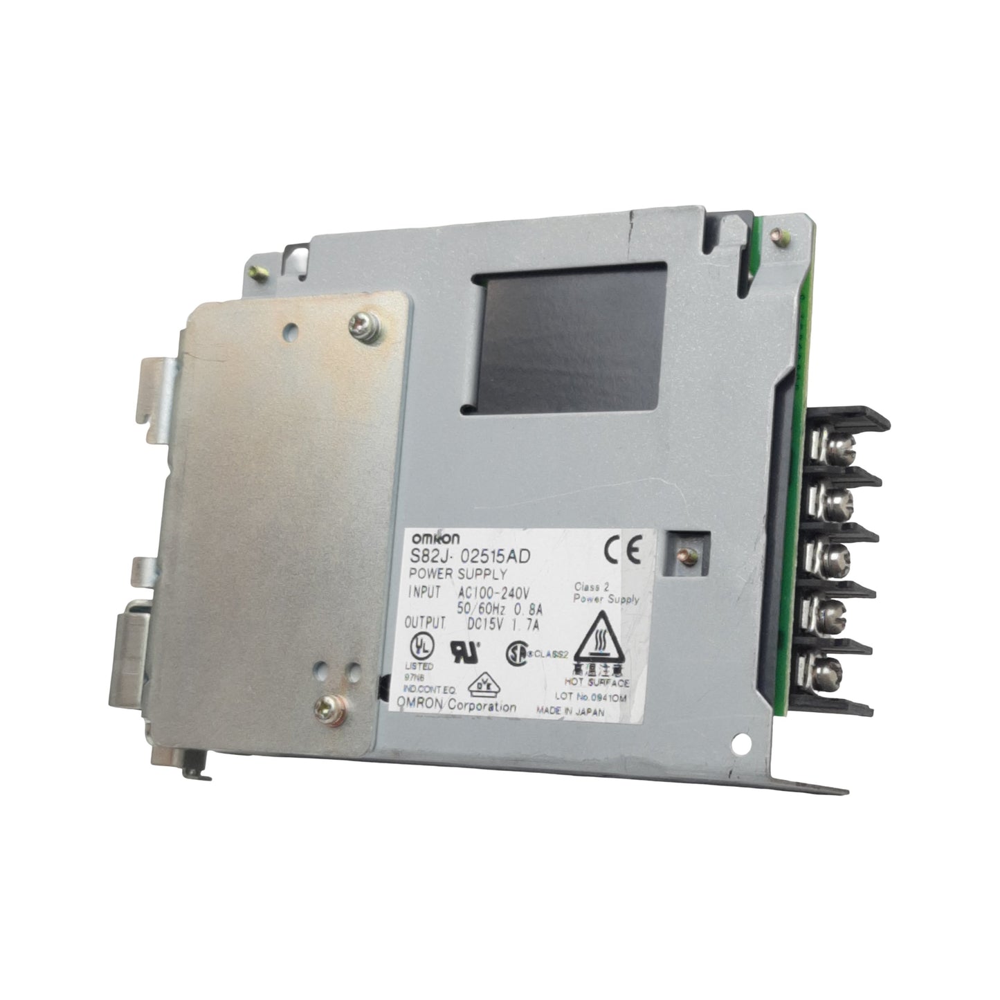 Used Omron S82J-02515AD Power Supply, 100-240VAC In, 1.7A 15VDC Out, 25W, DIN Rail
