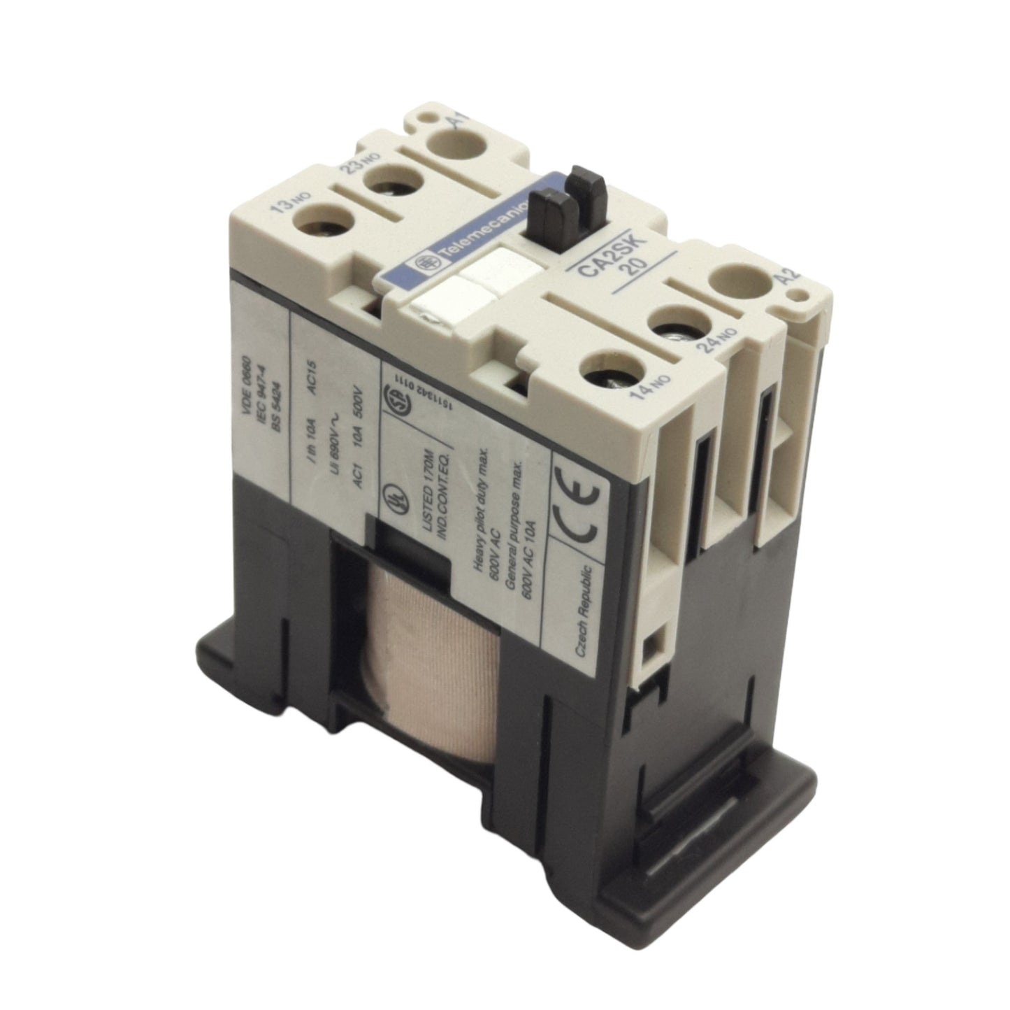 Used Telemecanique CA2SK20G7 Control Relay, 2NO 600V 10A Contact, 120VAC Coil