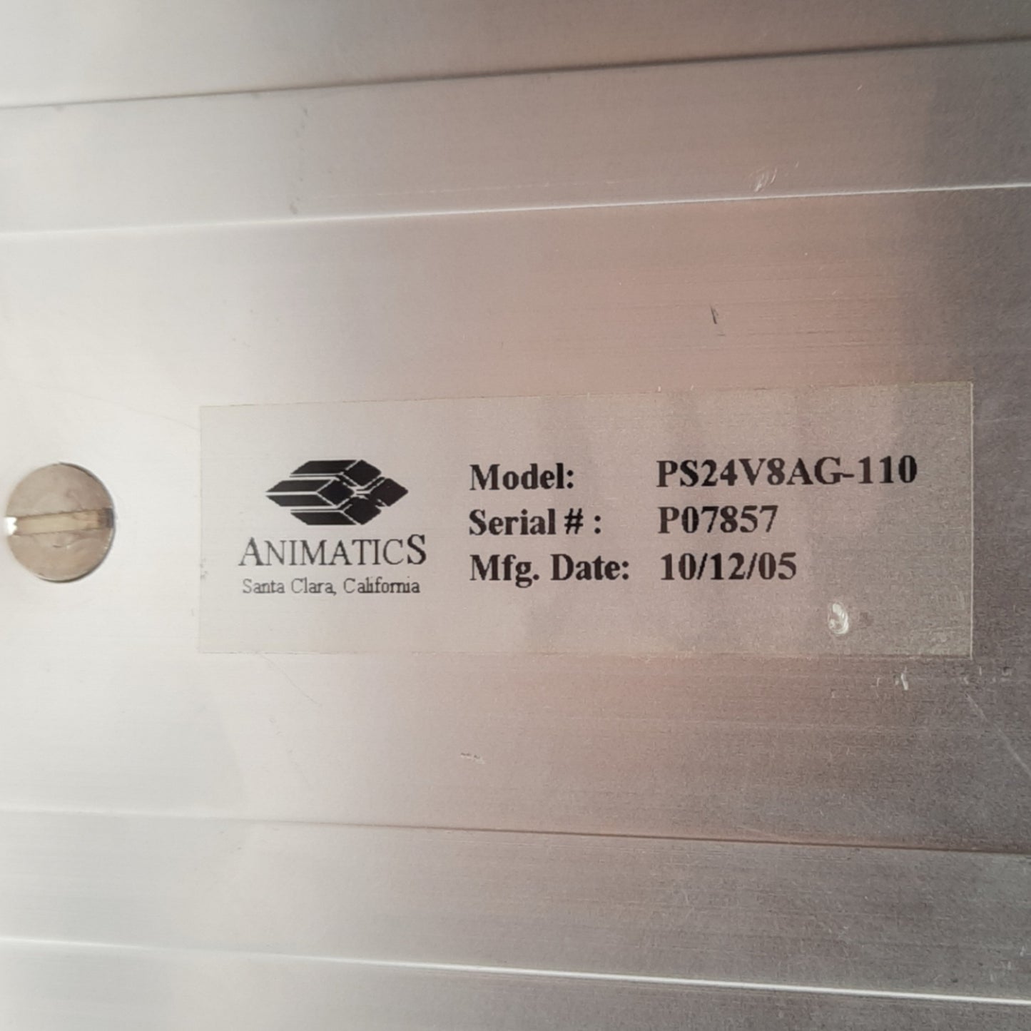 Used Animatics PS24V8AG-110 Closed Frame Power Supply For Servo Motors, 110VAC Input