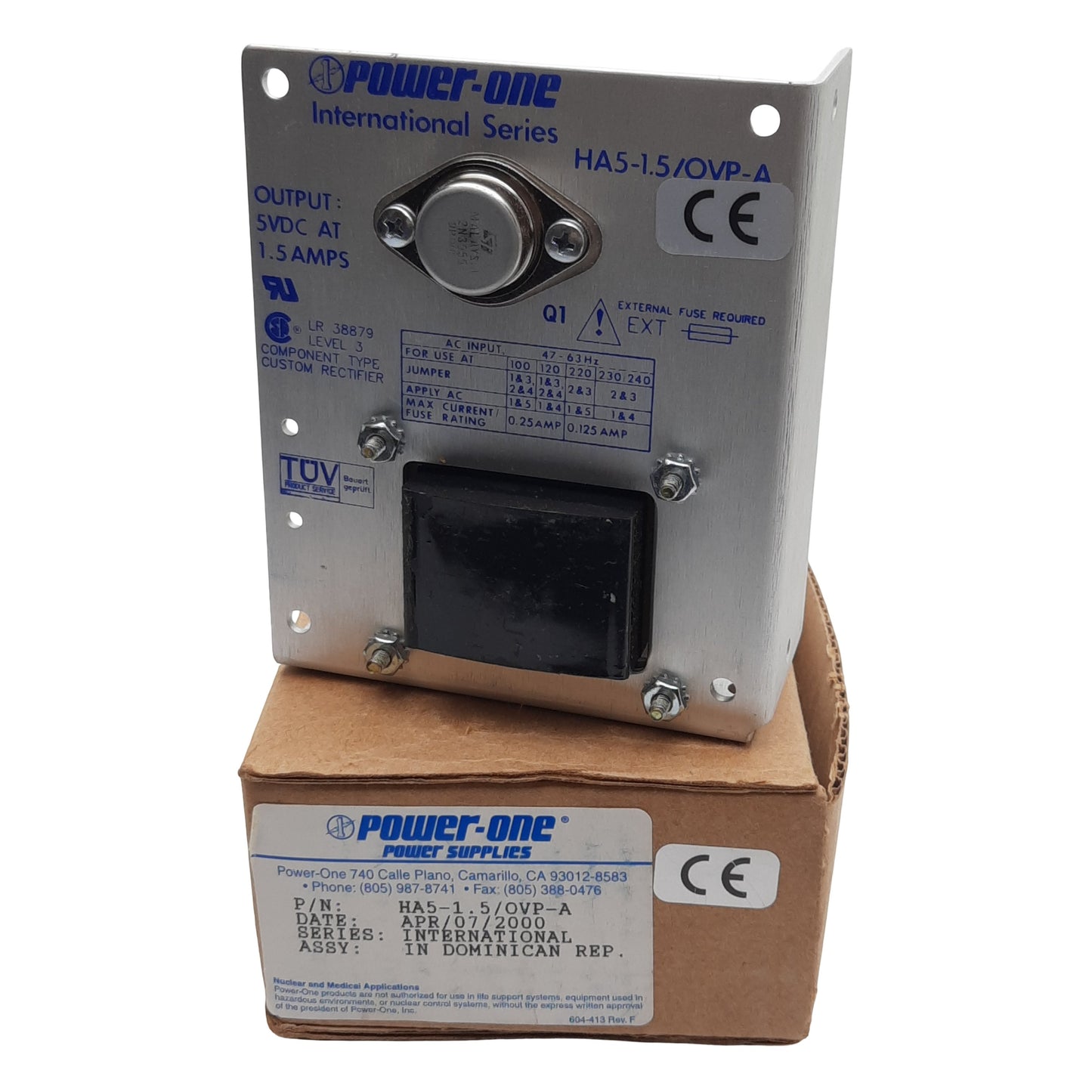 New Power-One HA5-1.5/OVP-A Power Supply, 100/240VAC In, 5VDC 1.5A Out Panel Mount