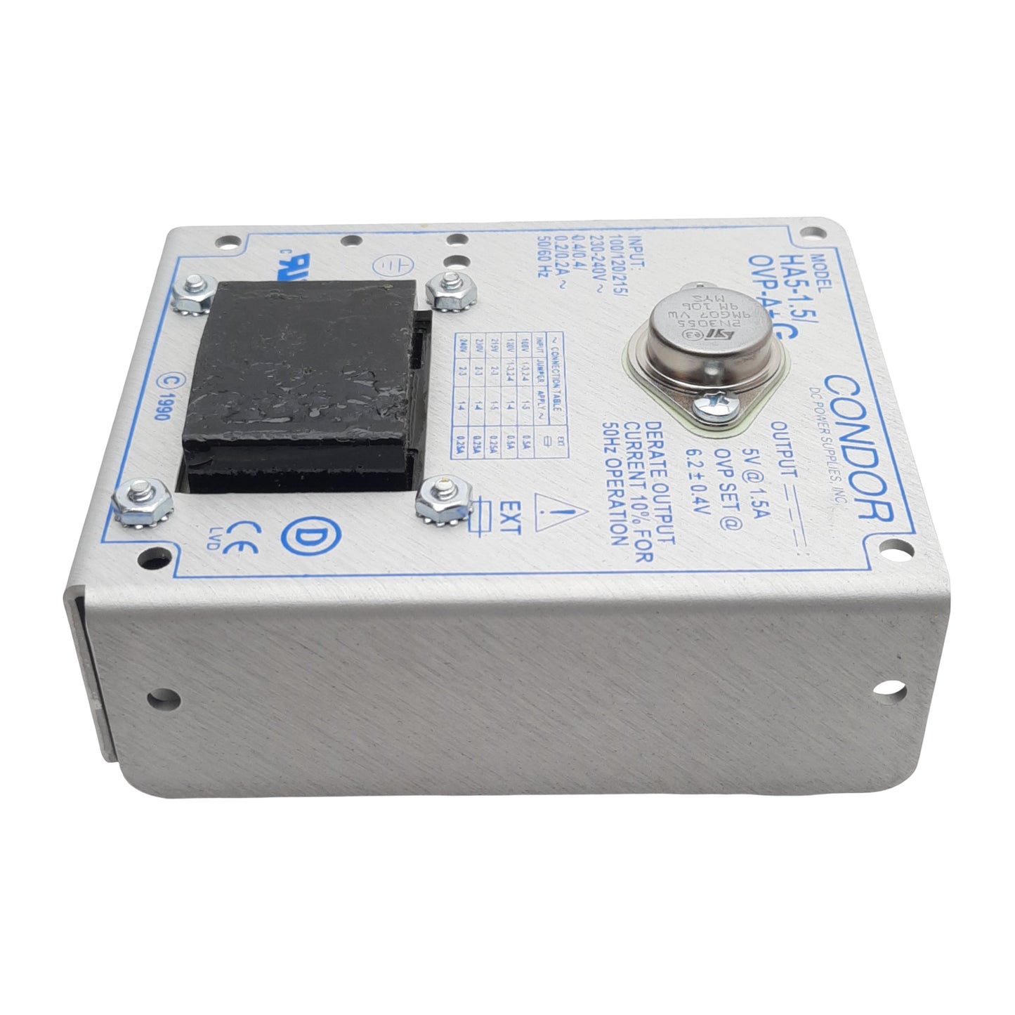 New Condor HA5-1.5/OVP-A+G Power Supply, 100/240VAC In, 1.5A 5VDC Out, Panel Mount