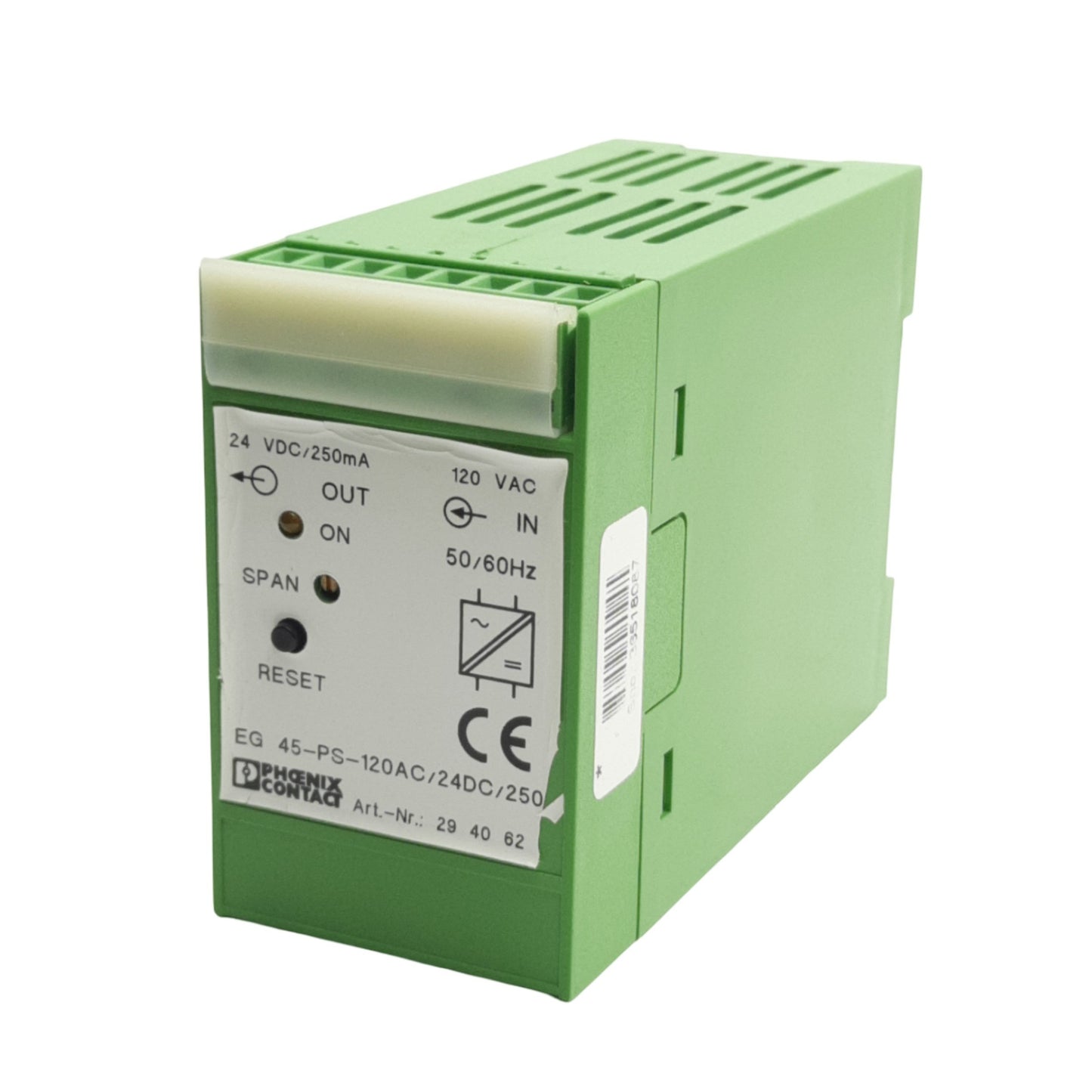 Used Phoenix Contact EG 45-PS-120AC/24DC/250 2940621 Power Supply, 24VDC 250mA Output