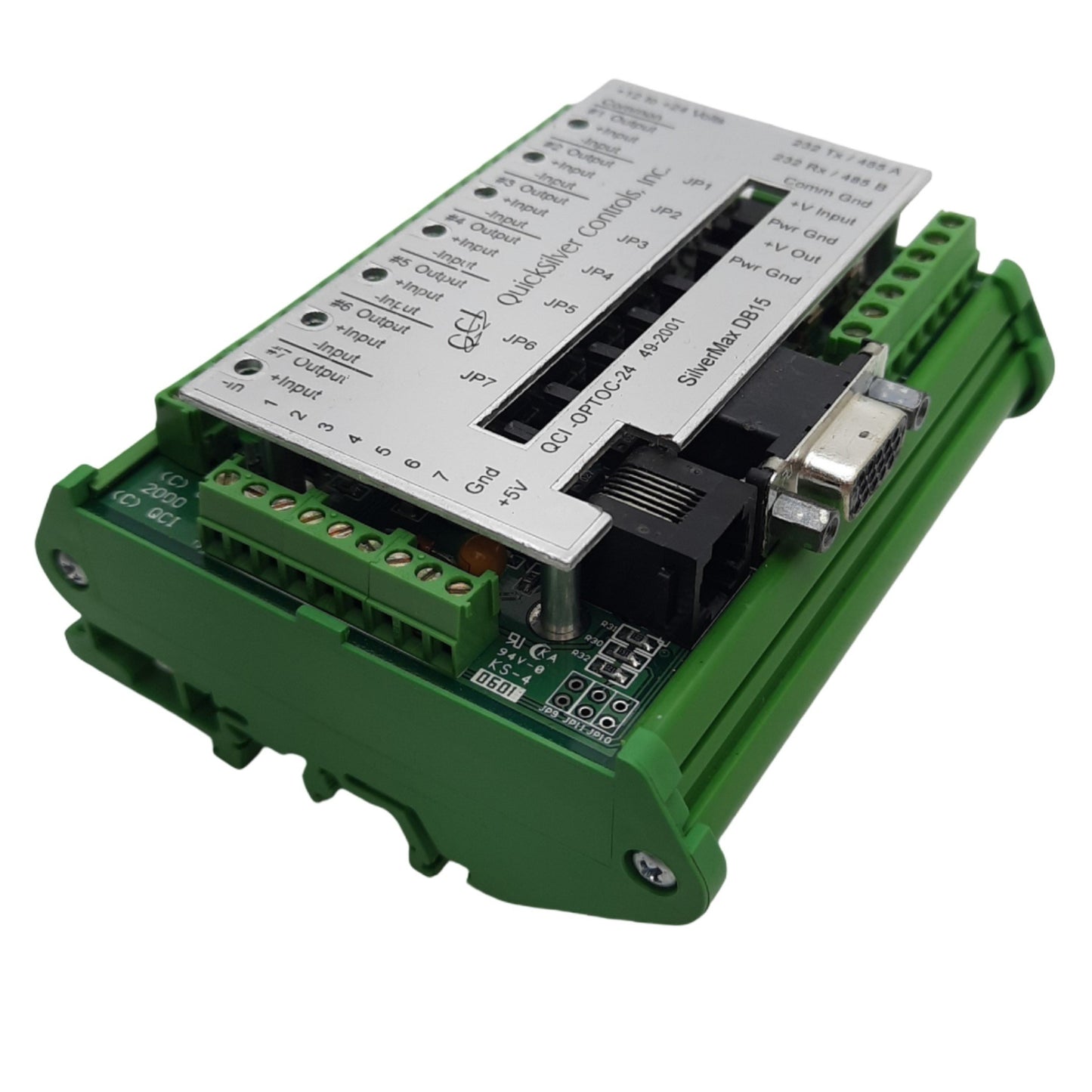 Used QuickSilver QCI-OPTOC-24 Optical I/O Module, Voltage 5-24VDC, DIN Mount, 7 I/O's