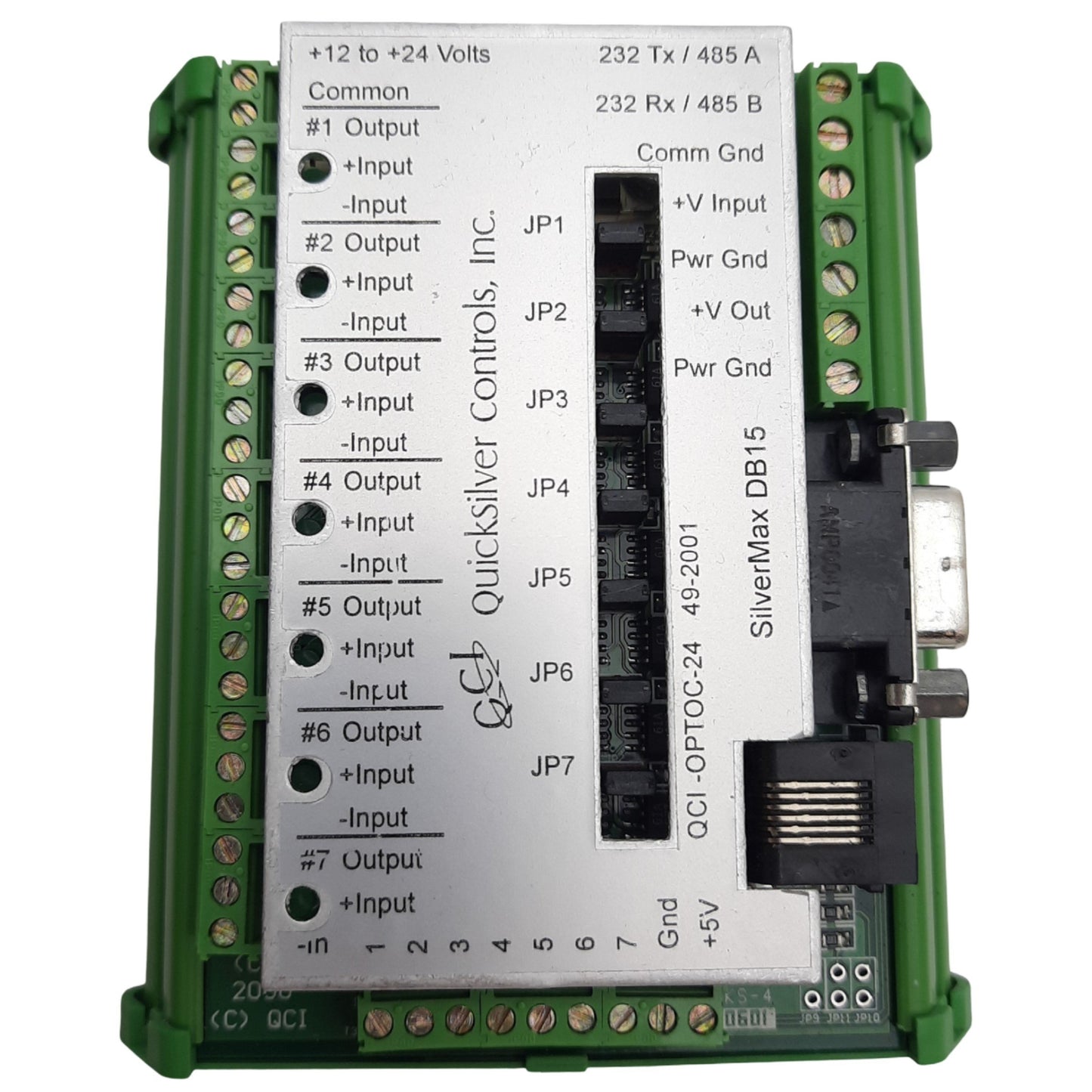 Used QuickSilver QCI-OPTOC-24 Optical I/O Module, Voltage 5-24VDC, DIN Mount, 7 I/O's