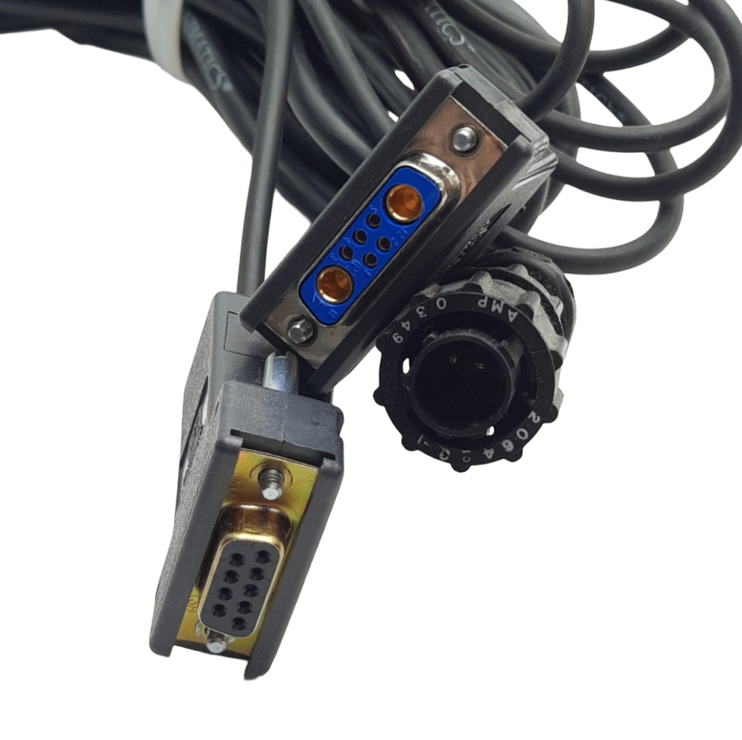 Used Animatics PSV Series Servo Motor Power Cable, 4-Pin DIN, 15-Pin D-Sub, 7W2 Combo