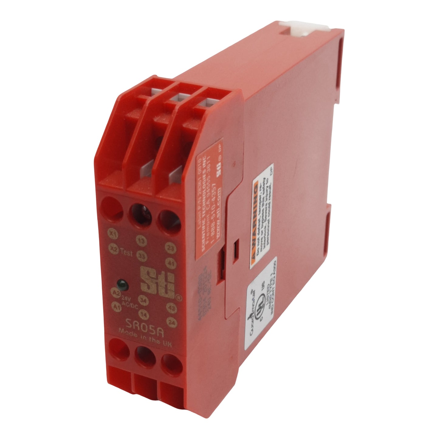 Used STI SR05A Single Channel Monitoring Safety Relay, 3NO + 1NC, 24VAC/VDC, DIN Rail