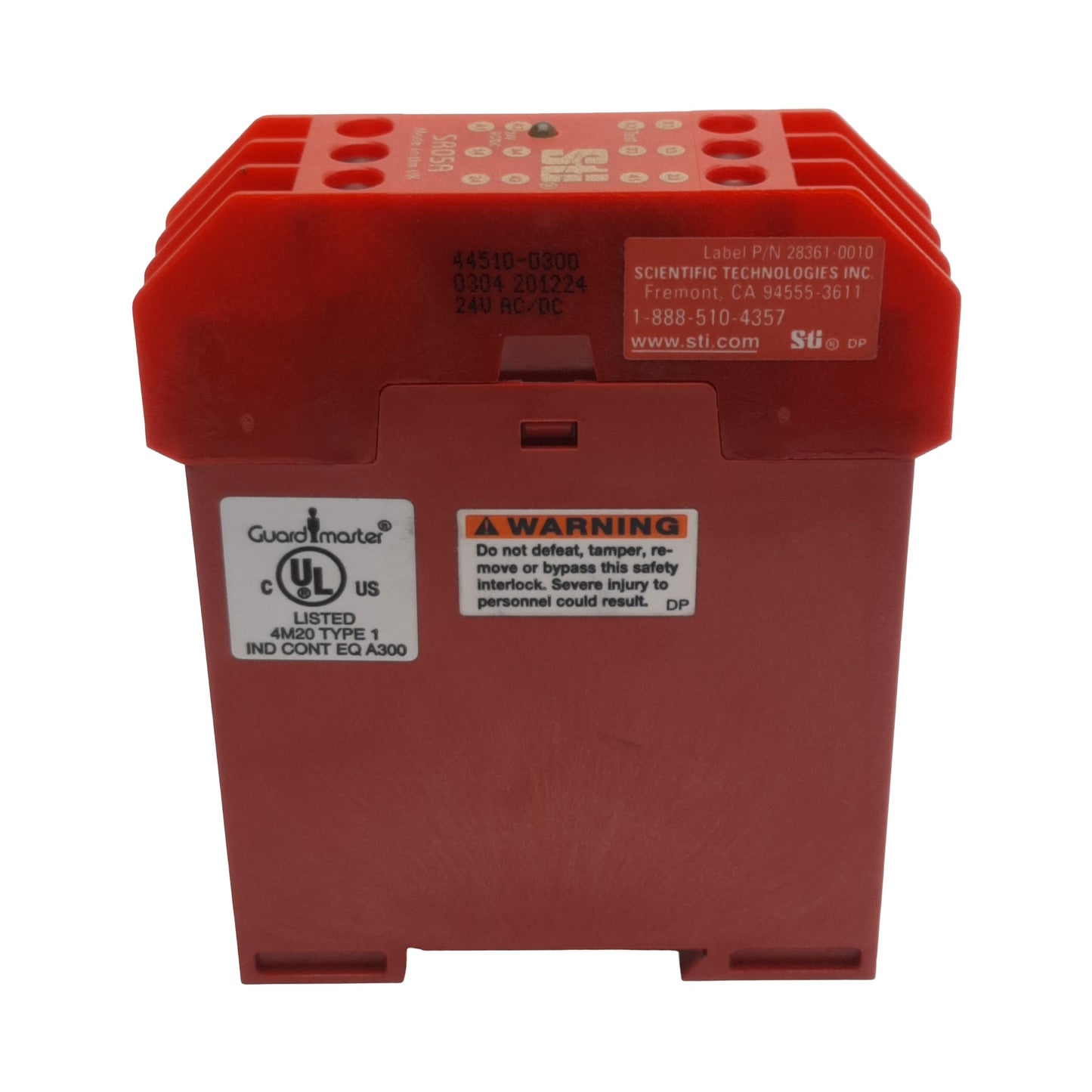 Used STI SR05A Single Channel Monitoring Safety Relay, 3NO + 1NC, 24VAC/VDC, DIN Rail