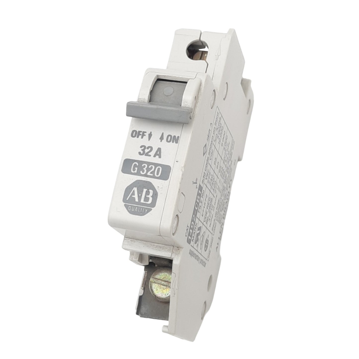 Used Allen Bradley 1492-CB1G320 Circuit Breaker, 1-Pole, 32A, 277VAC Max, DIN Rail