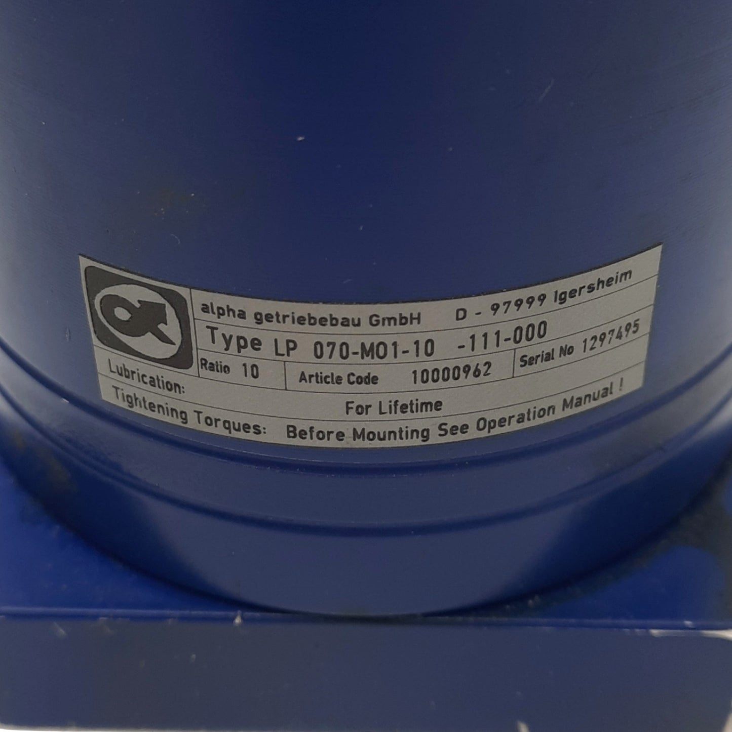 Used Wittenstein Alpha LP 070-MO1-10-111-000 Gear Reducer, 10:1 Ratio, 175rpm