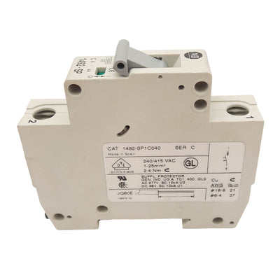 Used Allen Bradley 1492-SP1C040 Circuit Breaker, 1-Pole, 4A, 277VAC Max, DIN Rail