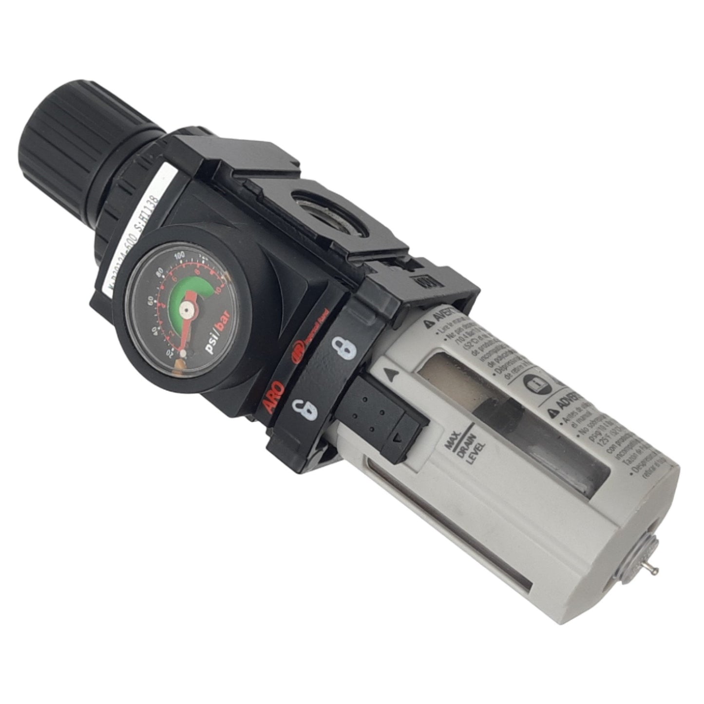 Used Ingersoll Rand P39124-600 ARO Pneumatic Filter/Regulator, 0-140psi, 1/4 NPT, 5µm