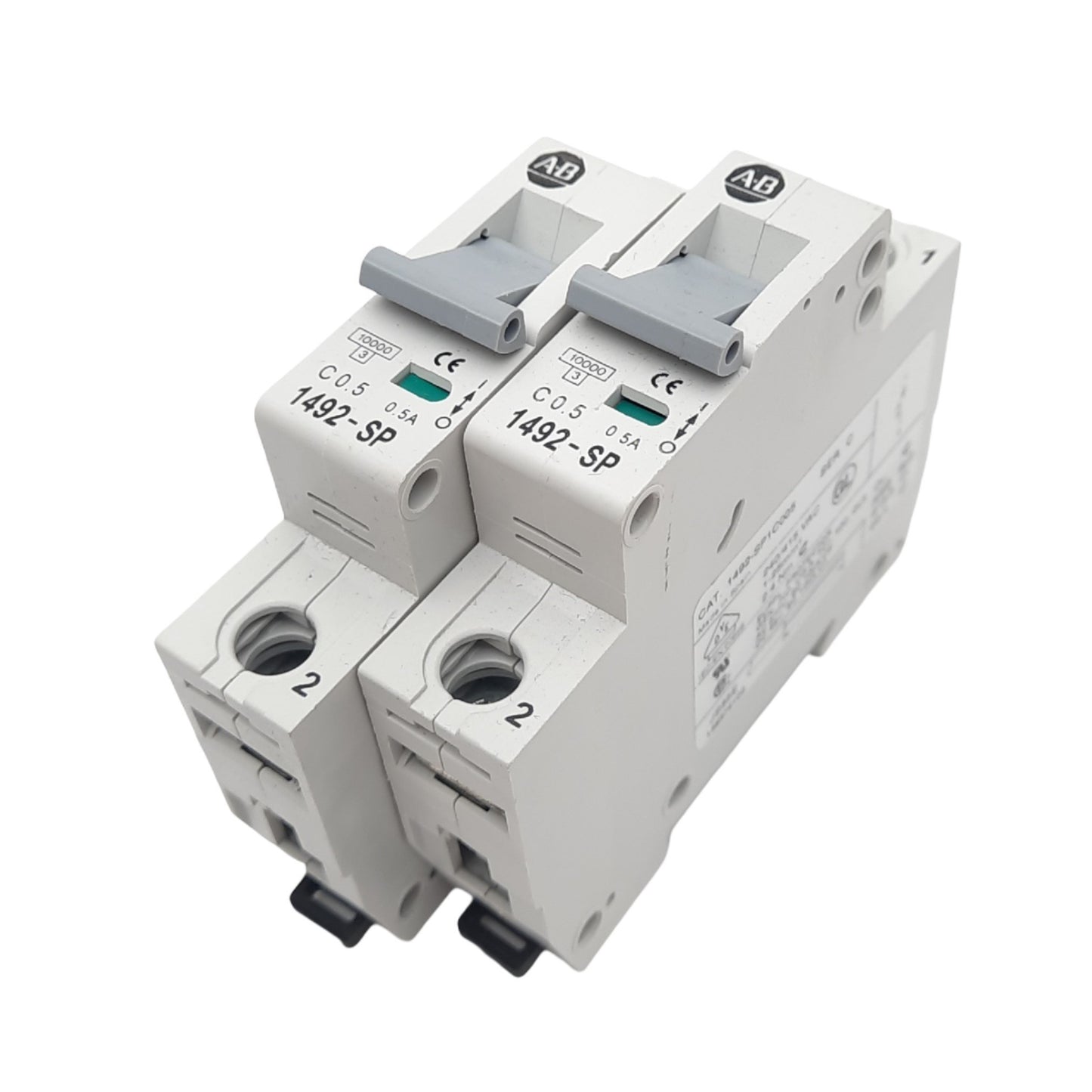 Used Lot of 2 Allen Bradley 1492-SP1C005 Circuit Breakers, 1-Pole, 0.5A, 277VAC Max