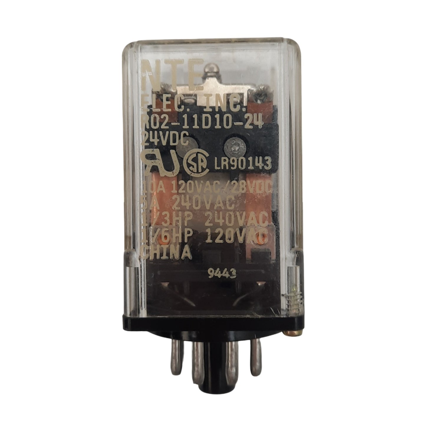 Used NTE R02-11D10-24 Plug-In Relay, DPDT, 8-Pin, 5A 240VAC Max, 24VDC Coil