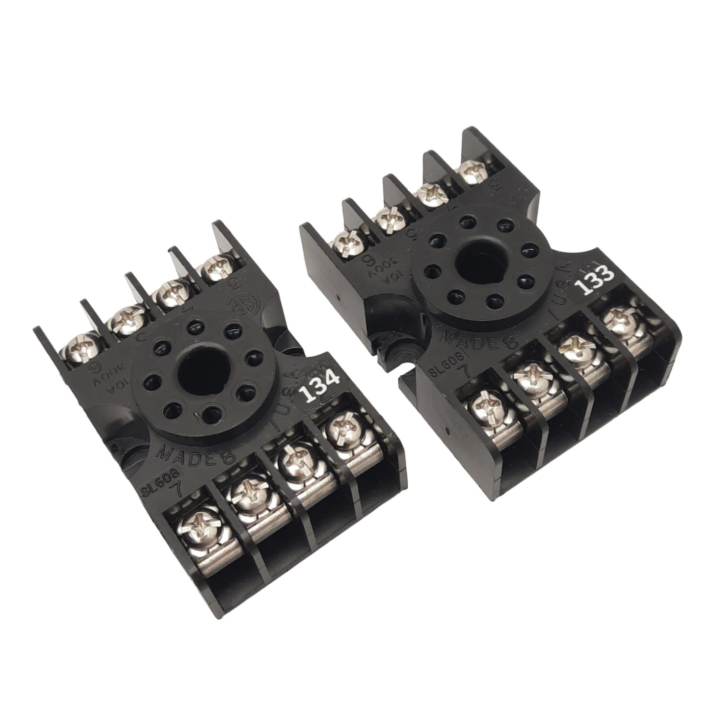 Used Lot of 2 Telemecanique H50-SL608 Relay Sockets, 8-Pin, 300V 10A, DIN Rail